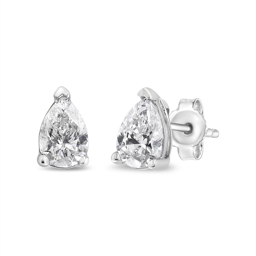 14K White Gold Pear Shape Solitaire Lab Grown Diamond Stud Earrings (F-G Color, VS2-SI1 Clarity)-2