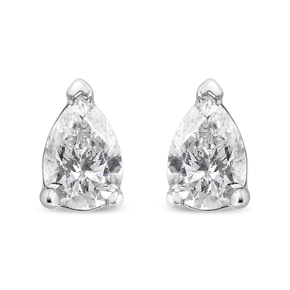 14K White Gold Pear Shape Solitaire Lab Grown Diamond Stud Earrings (F-G Color, VS2-SI1 Clarity)-4