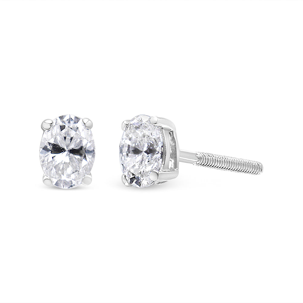 14K White Gold Lab Grown Oval Solitaire Diamond Stud Earrings (F-G Color, VS2-SI1 Clarity)-0