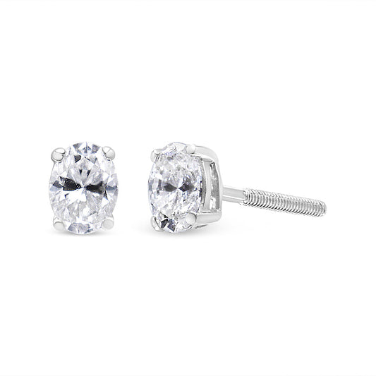 14K White Gold Lab Grown Oval Solitaire Diamond Stud Earrings (F-G Color, VS2-SI1 Clarity)-0