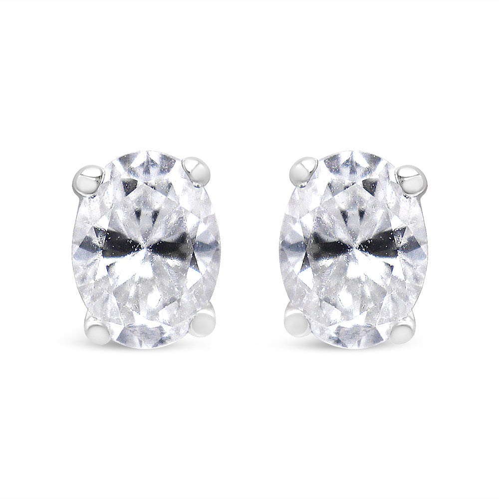 14K White Gold Lab Grown Oval Solitaire Diamond Stud Earrings (F-G Color, VS2-SI1 Clarity)-2