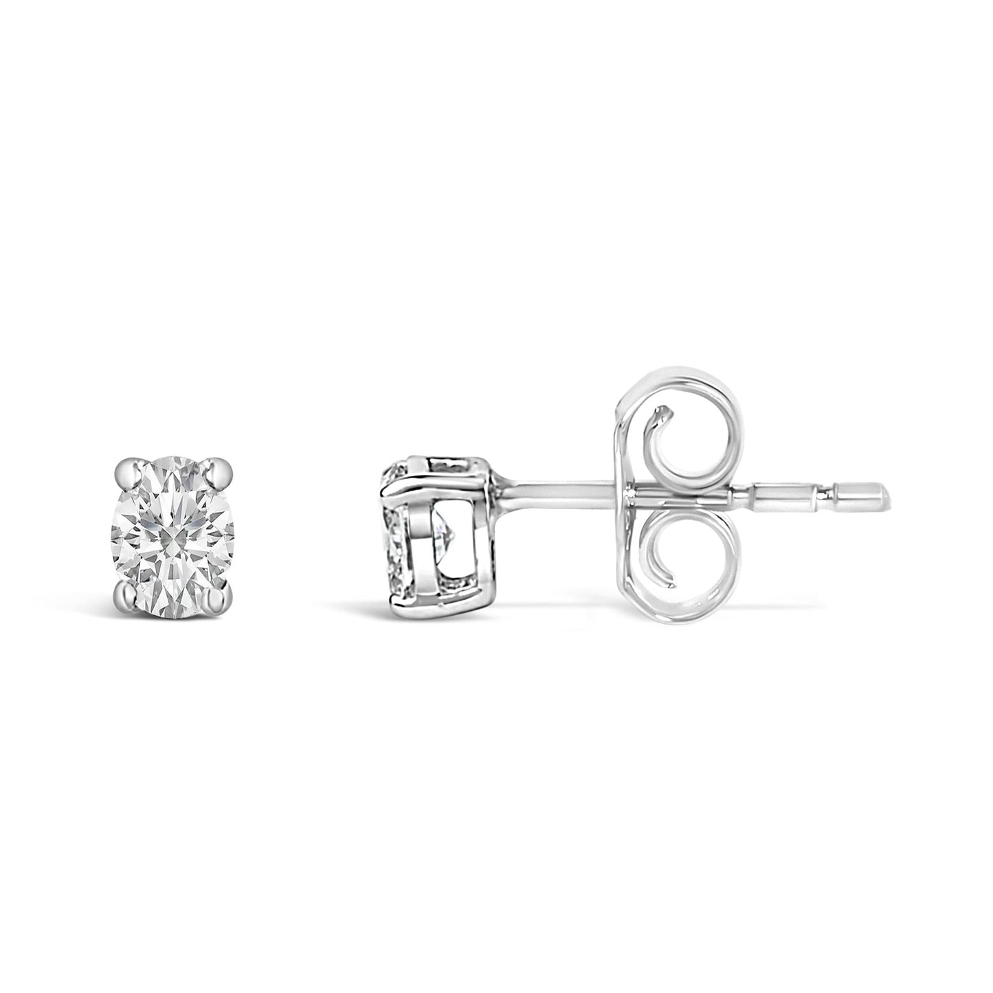 14K White Gold 1/4 Ctw Oval Lab-Grown Diamond Solitaire Stud Earrings-3