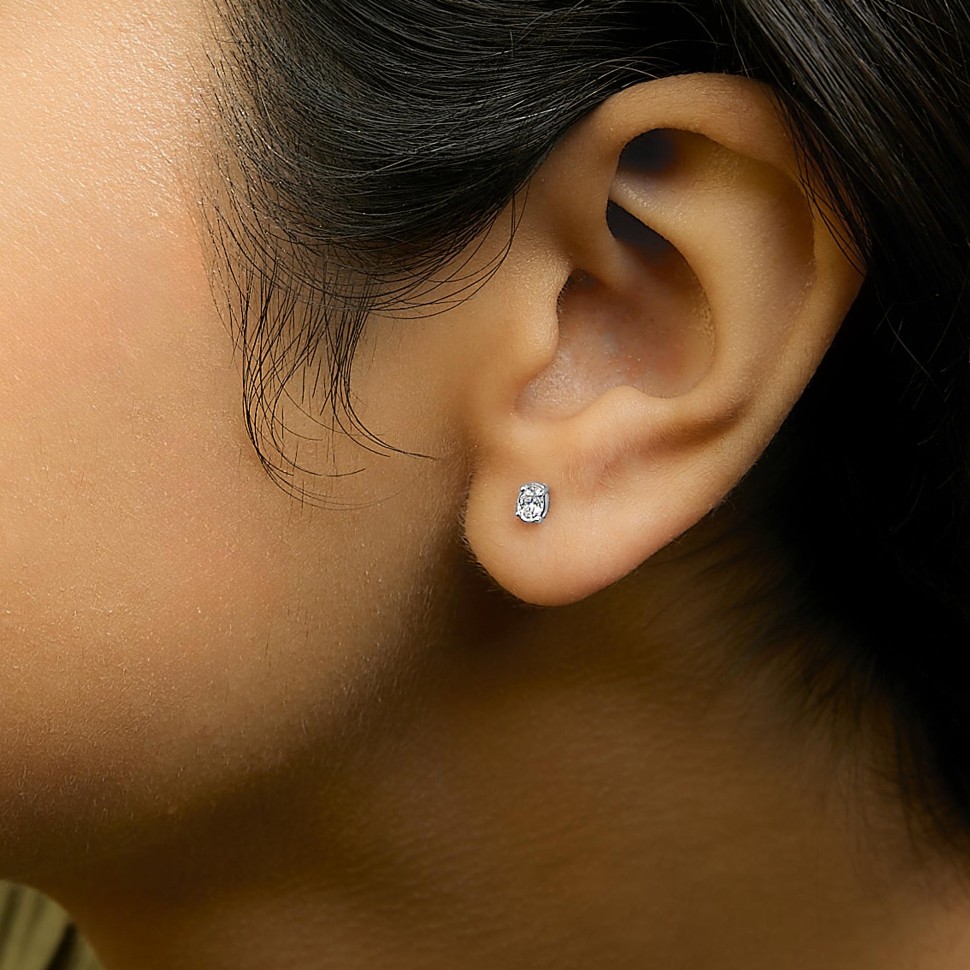 14K White Gold 1/4 Ctw Oval Lab-Grown Diamond Solitaire Stud Earrings-2