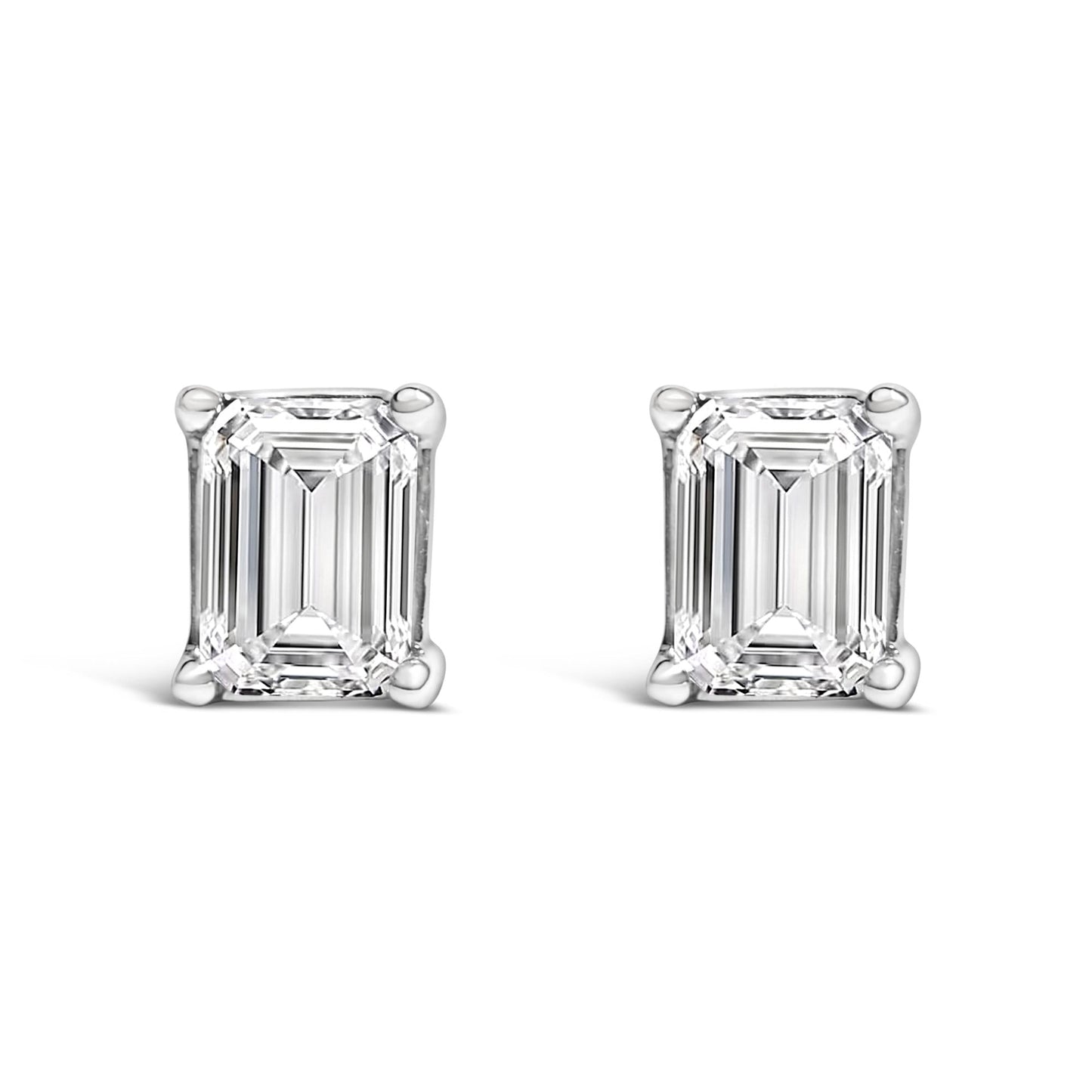 14K White Gold Emerald Cut Lab-Grown Diamond Solitaire Stud Earrings (F-G Color, VS1-VS2 Clarity)-3