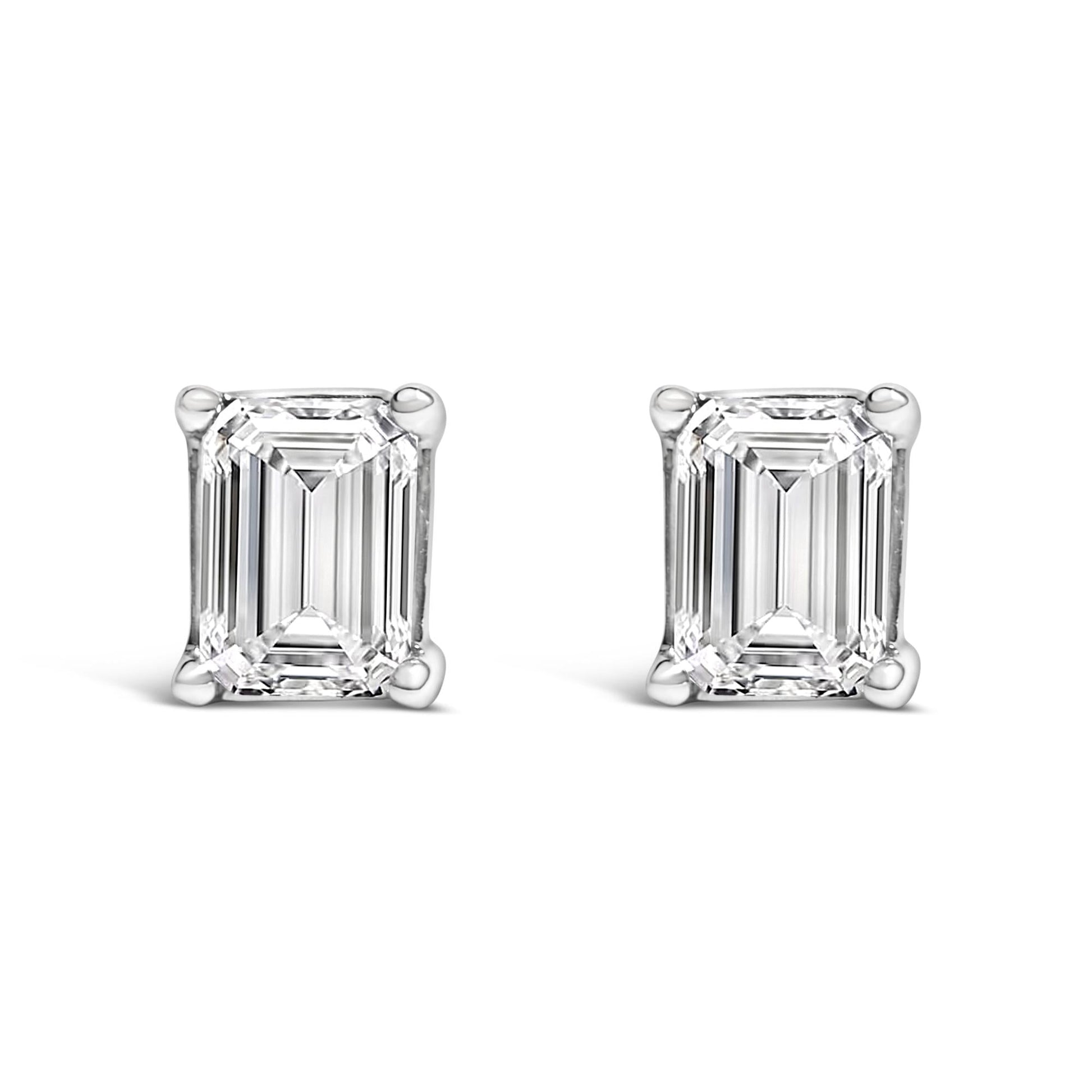 14K White Gold Emerald Cut Lab-Grown Diamond Solitaire Stud Earrings (F-G Color, VS1-VS2 Clarity)-3