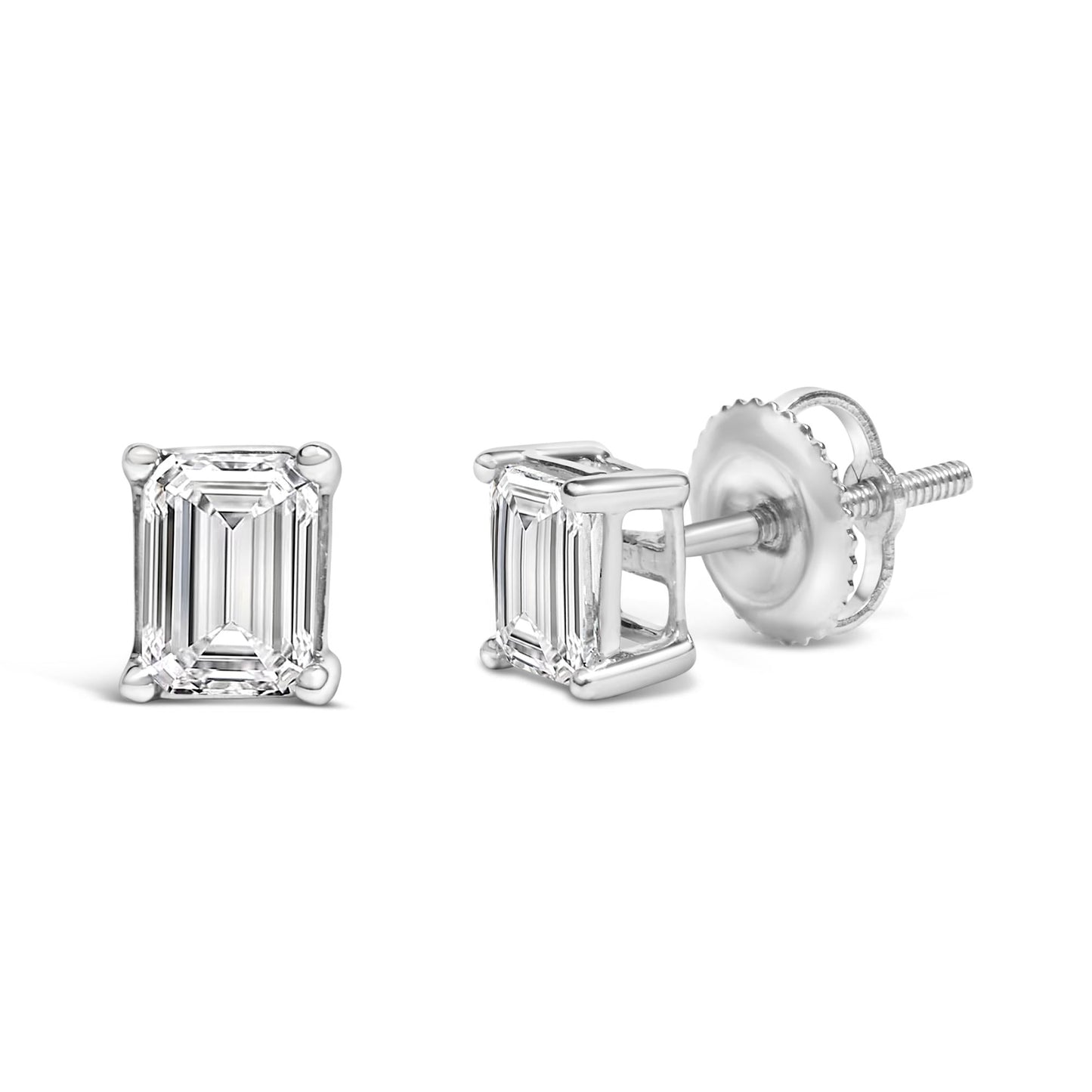14K White Gold Emerald Cut Lab-Grown Diamond Solitaire Stud Earrings (F-G Color, VS1-VS2 Clarity)-1
