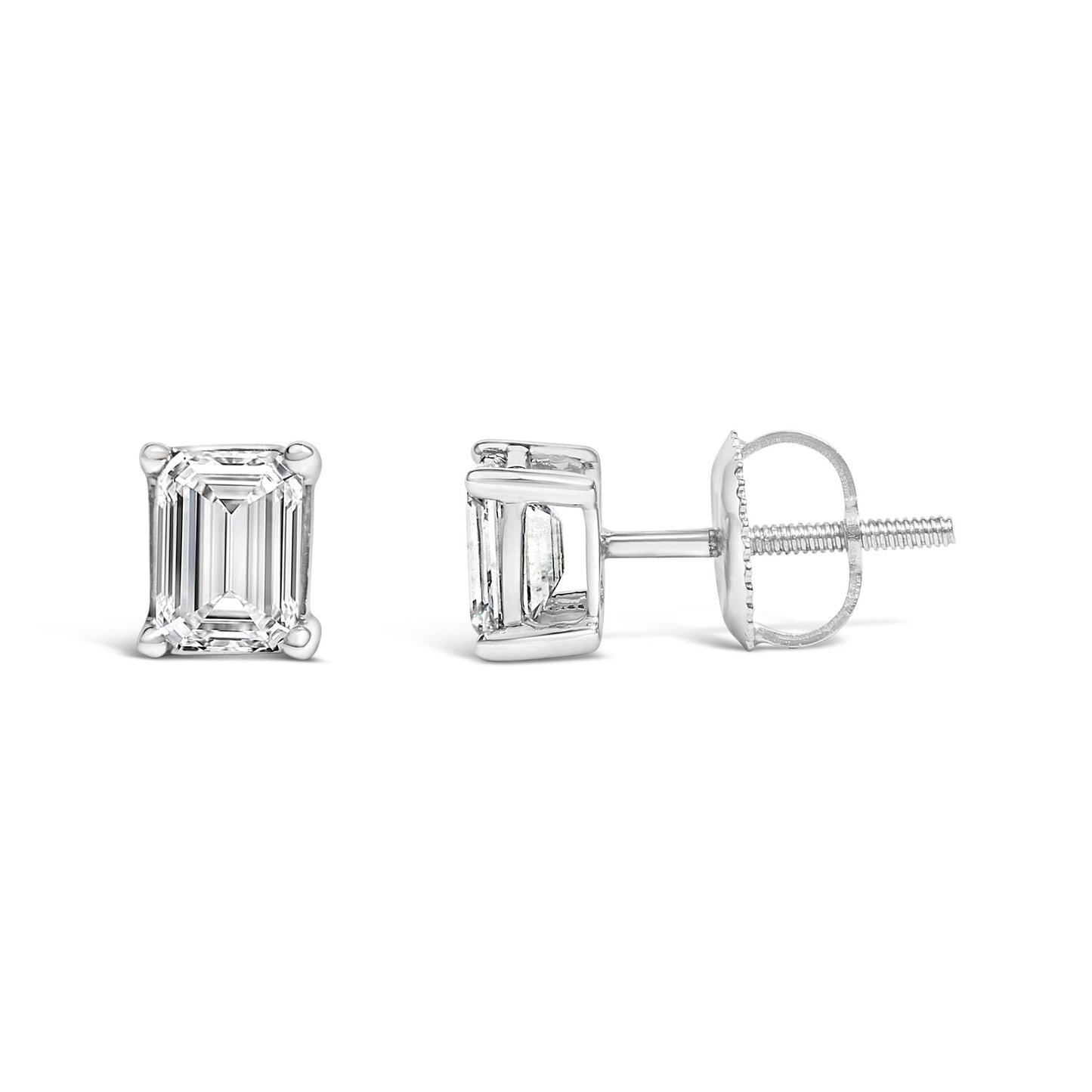 14K White Gold Emerald Cut Lab-Grown Diamond Solitaire Stud Earrings (F-G Color, VS1-VS2 Clarity)-0