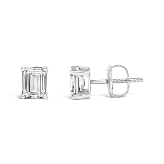 14K White Gold Emerald Cut Lab-Grown Diamond Solitaire Stud Earrings (F-G Color, VS1-VS2 Clarity)-0