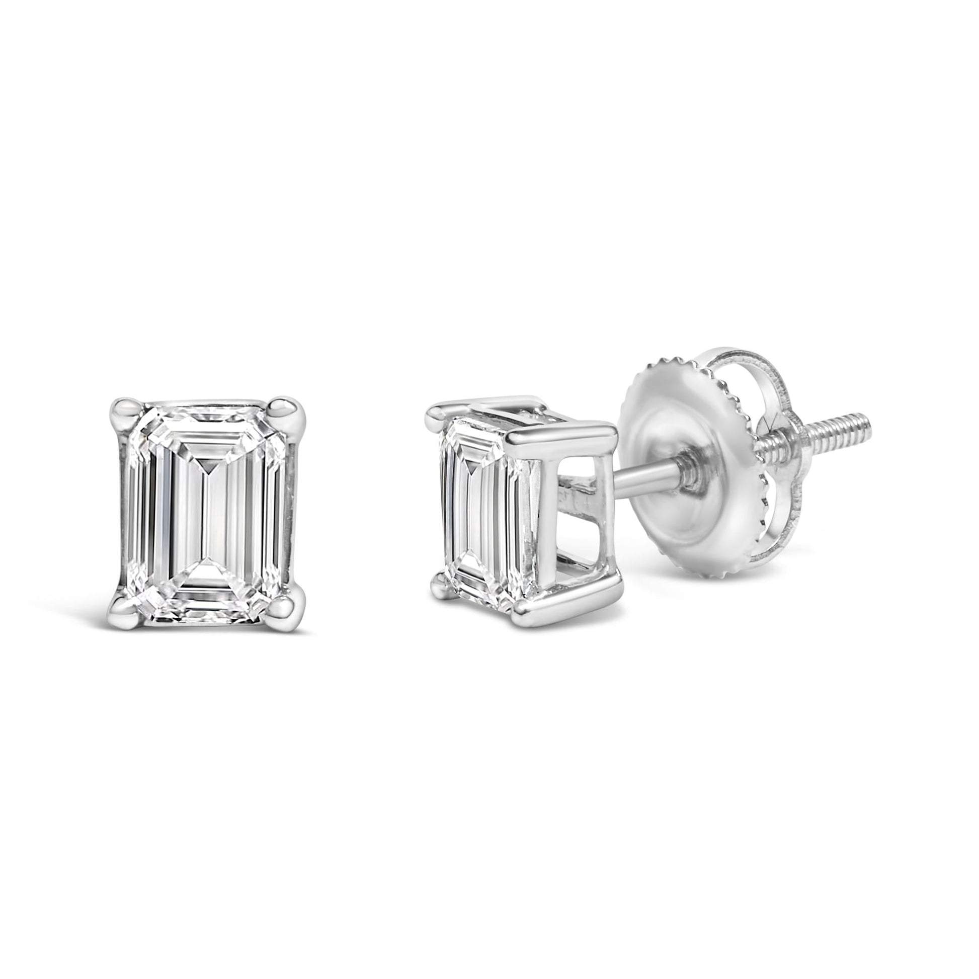 14K White Gold Emerald Cut Lab-Grown Diamond Solitaire Stud Earrings (F-G Color, VS1-VS2 Clarity)-2