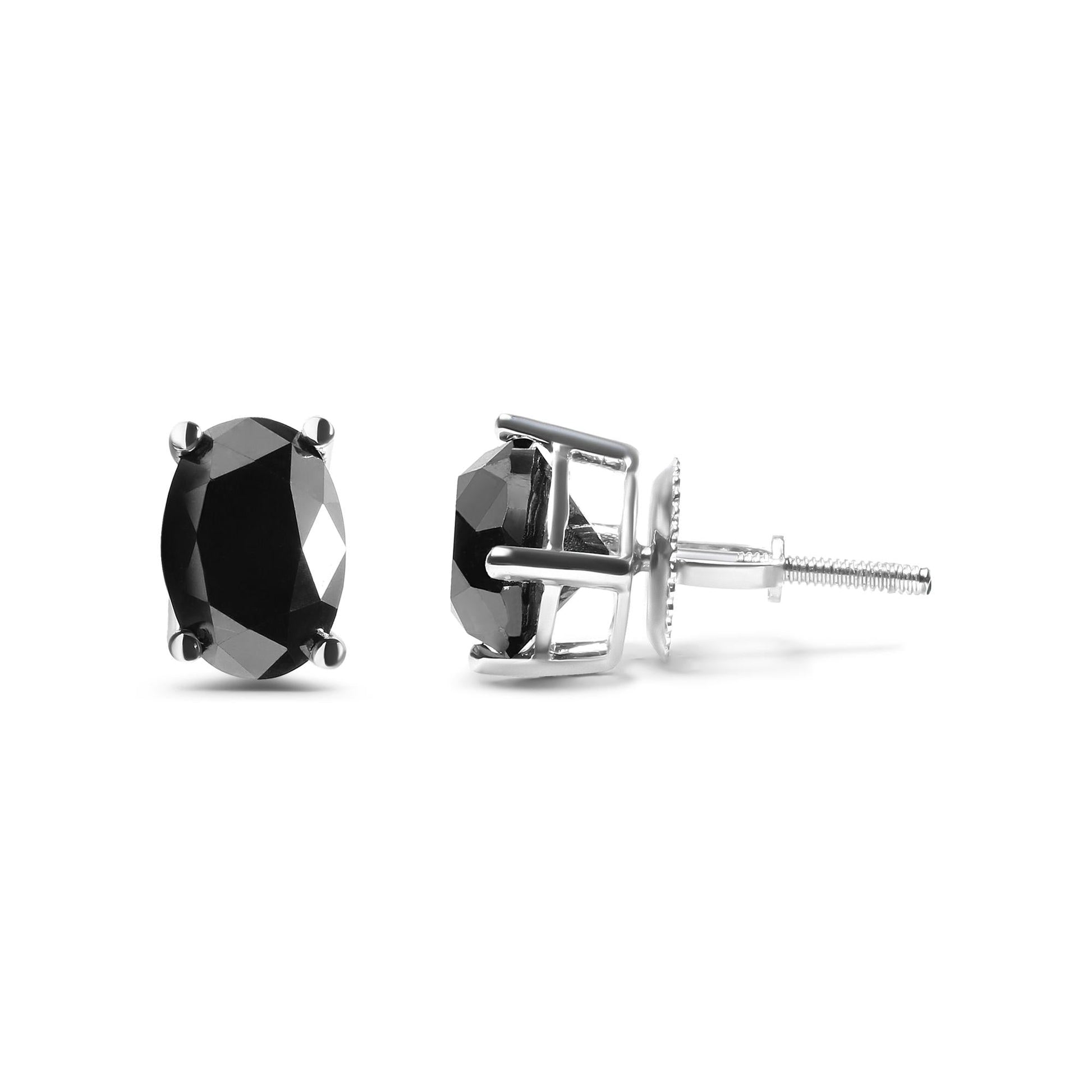 14K White Gold 3.00 Cttw Oval Cut Black Diamond Solitaire Stud Earrings (Black Color, I2-I3 Clarity)-3