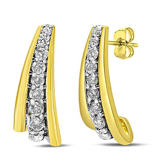 10K Yellow Gold Plated .925 Sterling Silver 0.50 Cttw Round Diamond Graduated Huggie Earrings (I-J Color, I2-I3 Clarity)-0