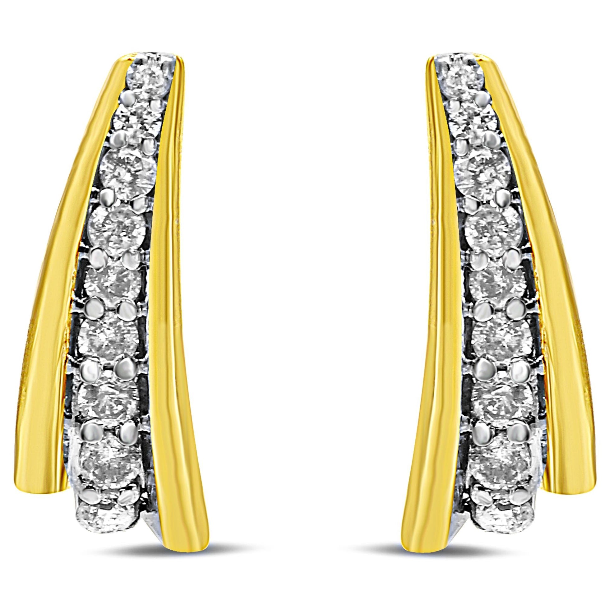 10K Yellow Gold Plated .925 Sterling Silver 0.50 Cttw Round Diamond Graduated Huggie Earrings (I-J Color, I2-I3 Clarity)-1