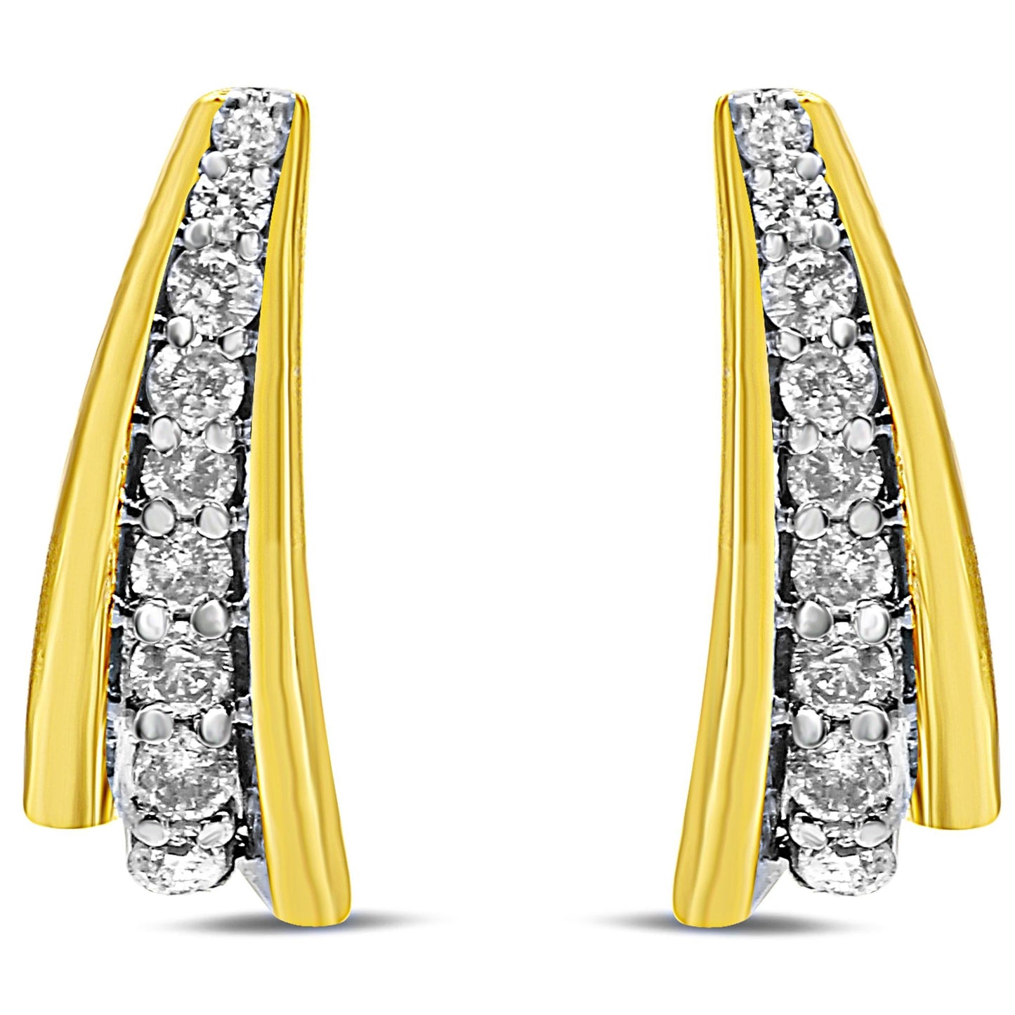 10K Yellow Gold Plated .925 Sterling Silver 0.50 Cttw Round Diamond Graduated Huggie Earrings (I-J Color, I2-I3 Clarity)-1