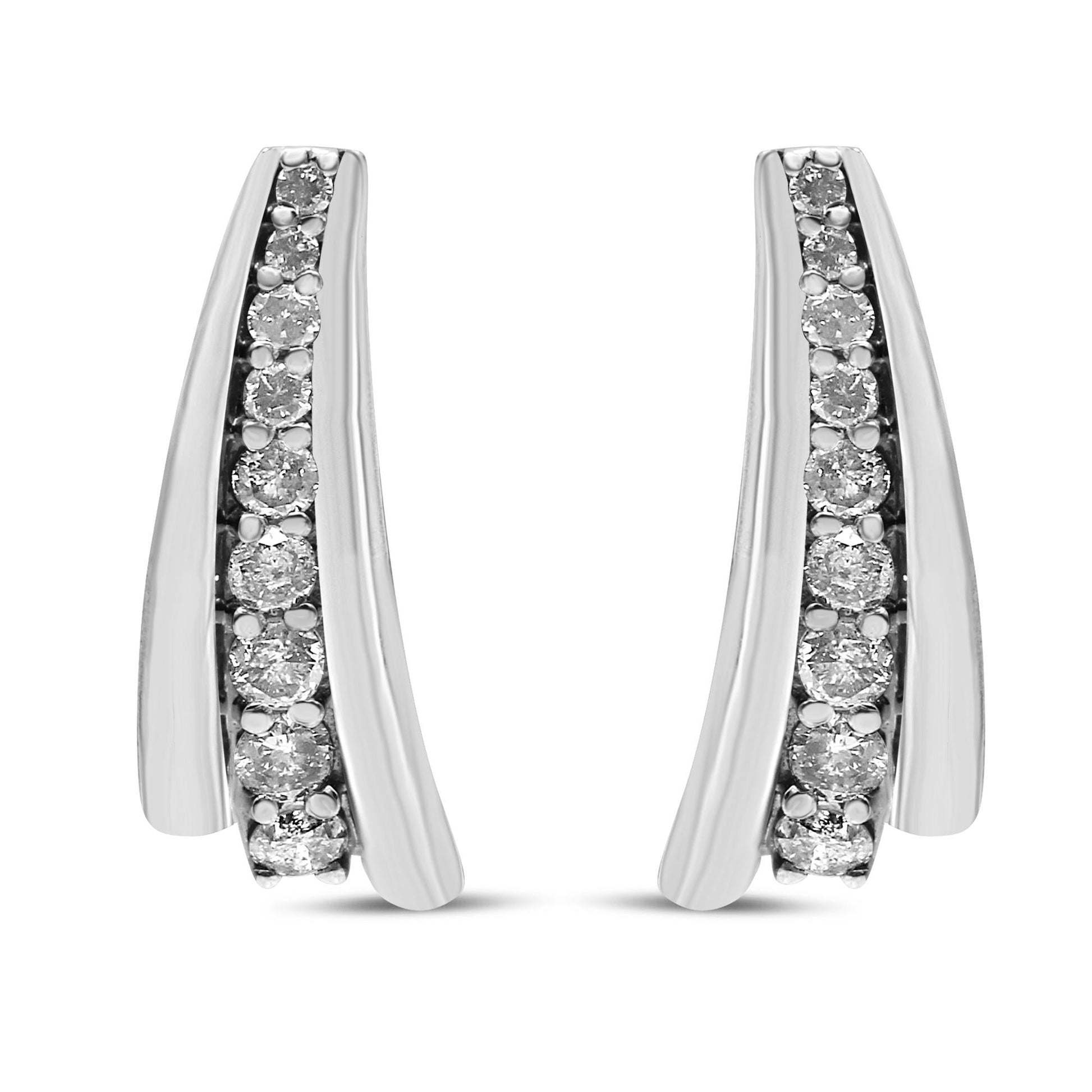 .925 Sterling Silver 1 Cttw Round Diamond Graduated Huggie Earrings (I2-I3 Clarity, I-J Color)-1