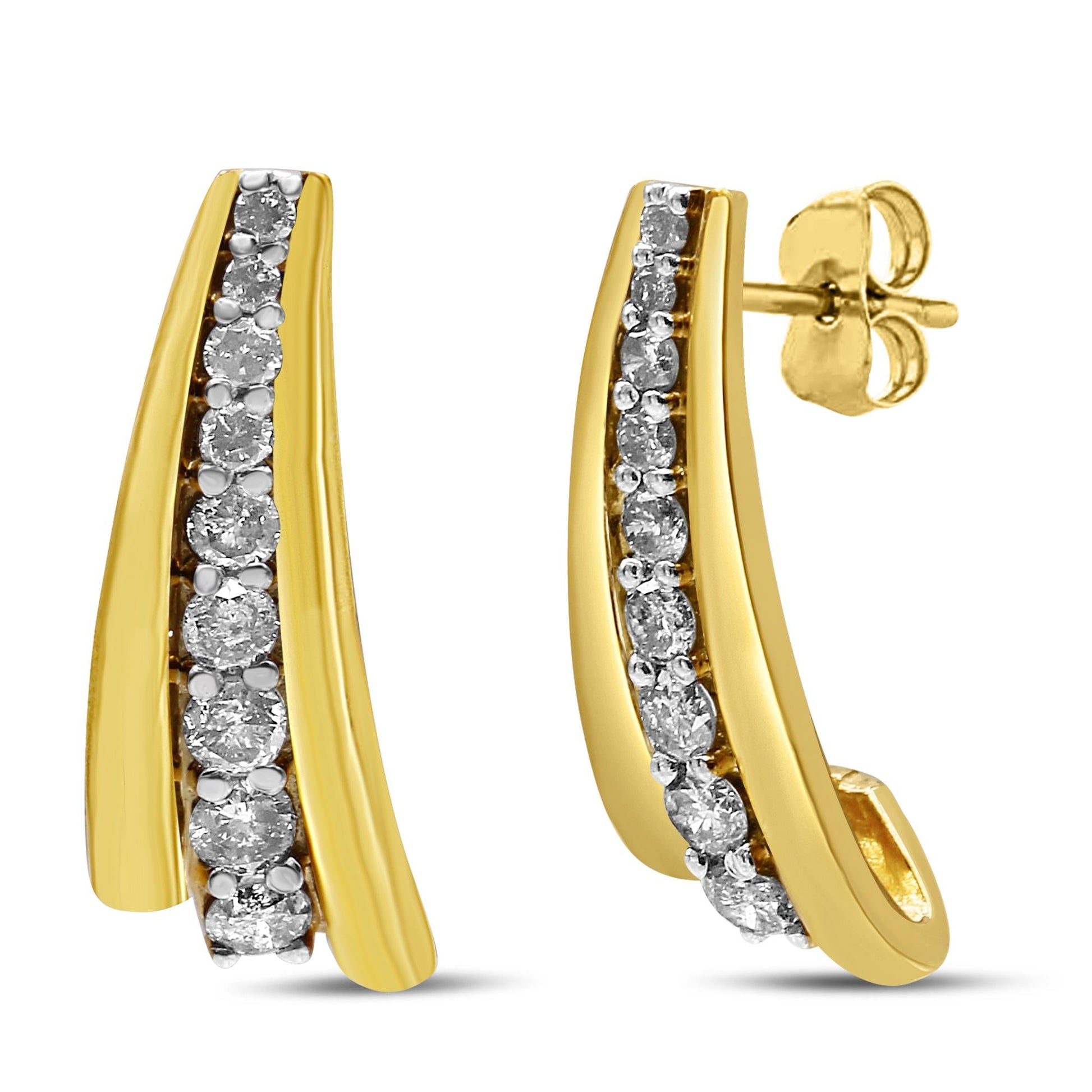10K Yellow Gold Plated .925 Sterling Silver 1.00 Cttw Round Diamond Graduated Huggie Stud Earrings (I-J Color, I2-I3 Clarity)-0