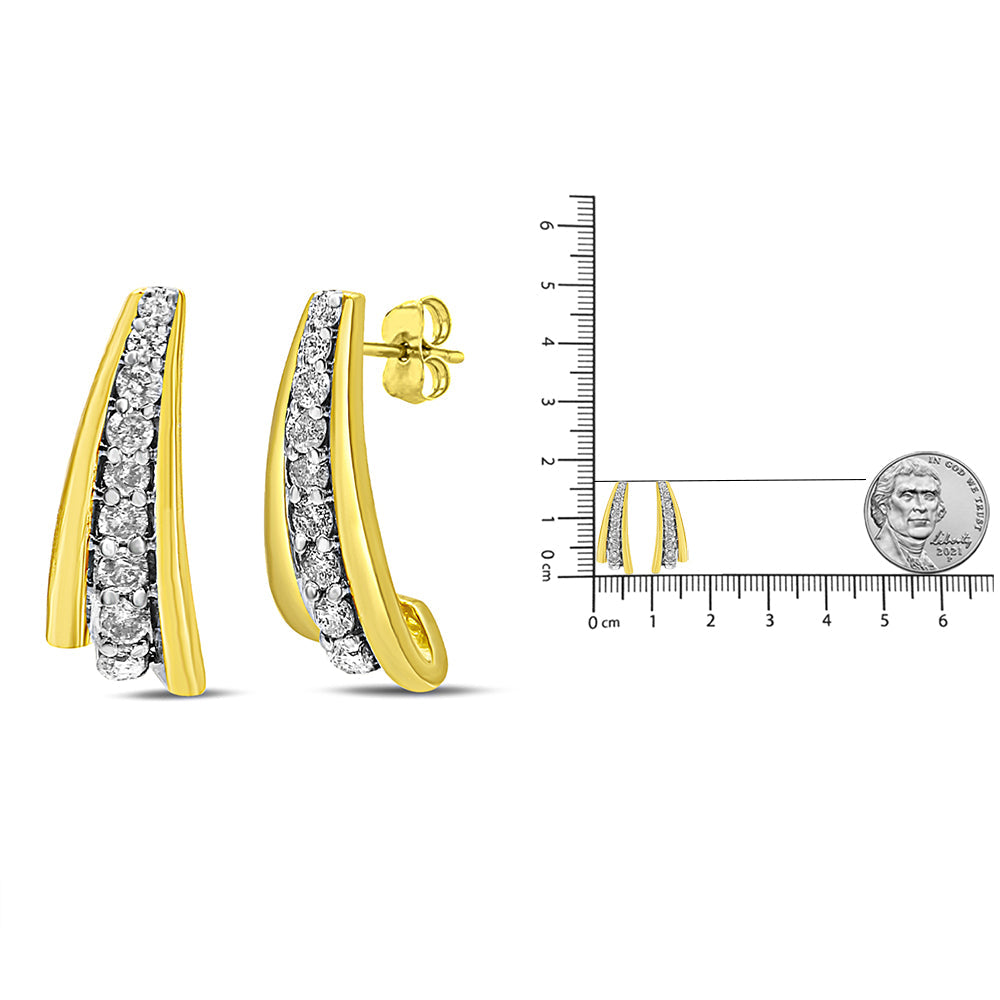 10K Yellow Gold Plated .925 Sterling Silver 1.00 Cttw Round Diamond Graduated Huggie Stud Earrings (I-J Color, I2-I3 Clarity)-4