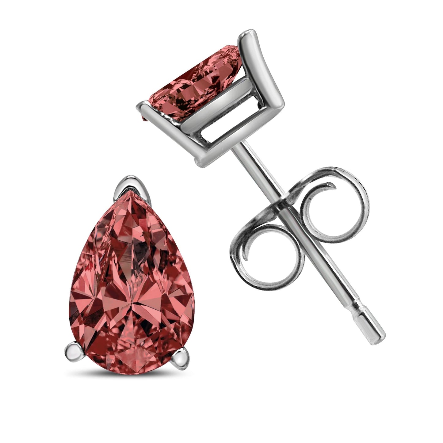 14K White Gold 1/2 Cttw Lab Grown Pink Pear Diamond 3 Prong Set Martini Solitaire Stud Earrings (Pink Color, VS2-SI1 Clarity)-4
