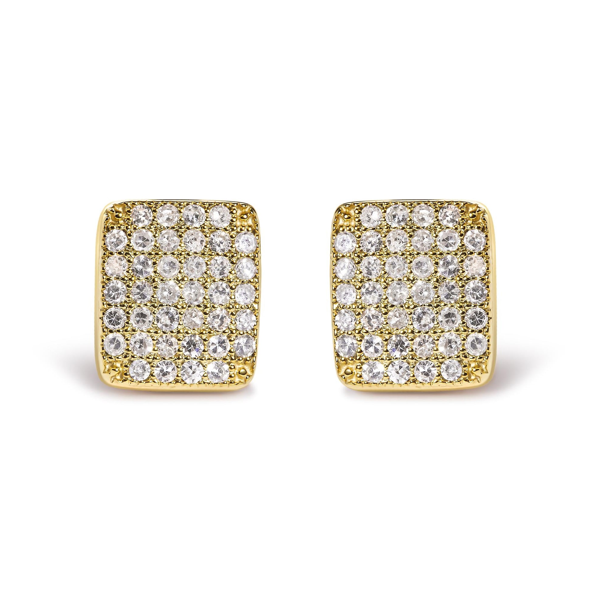 14K Yellow Gold 1/2 Cttw Diamond Square Shaped Composite Cluster Stud  Earrings (I-J Color, I1-I2 Clarity)-0