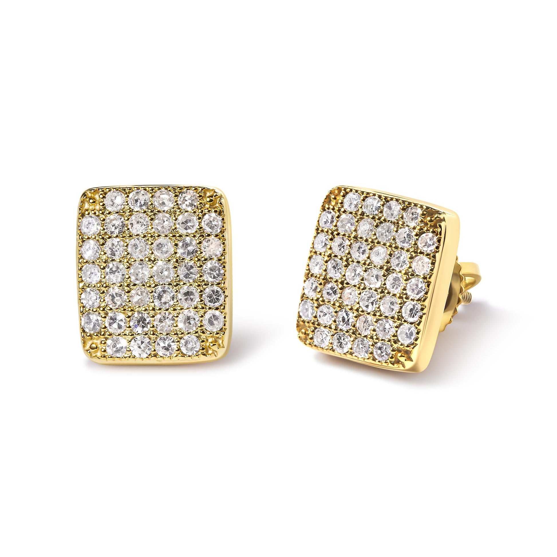 14K Yellow Gold 1/2 Cttw Diamond Square Shaped Composite Cluster Stud  Earrings (I-J Color, I1-I2 Clarity)-1