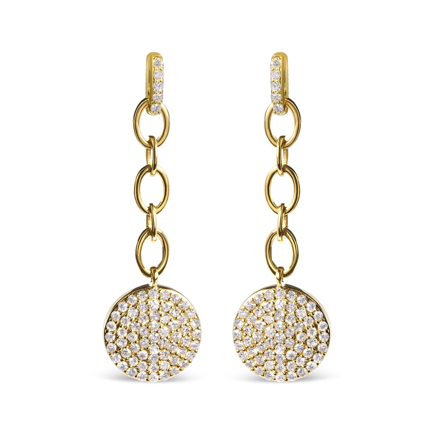 18K Yellow Gold Plated .925 Sterling Silver 1.0 Cttw Diamond Composite Cluster Dangle Chain Earrings (I-J Color, I1-I2 Clarity)-0