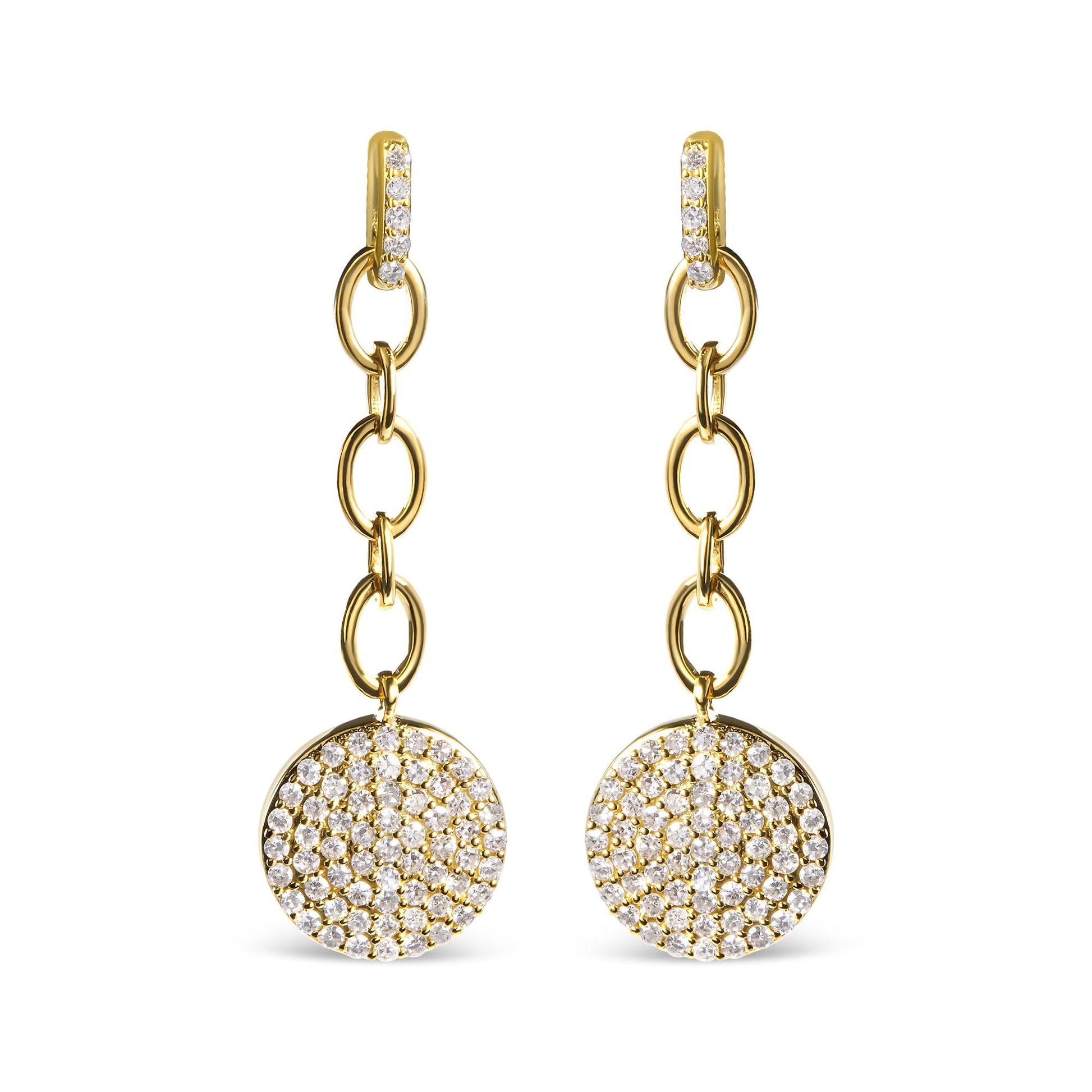 18K Yellow Gold Plated .925 Sterling Silver 1.0 Cttw Diamond Composite Cluster Dangle Chain Earrings (I-J Color, I1-I2 Clarity)-0
