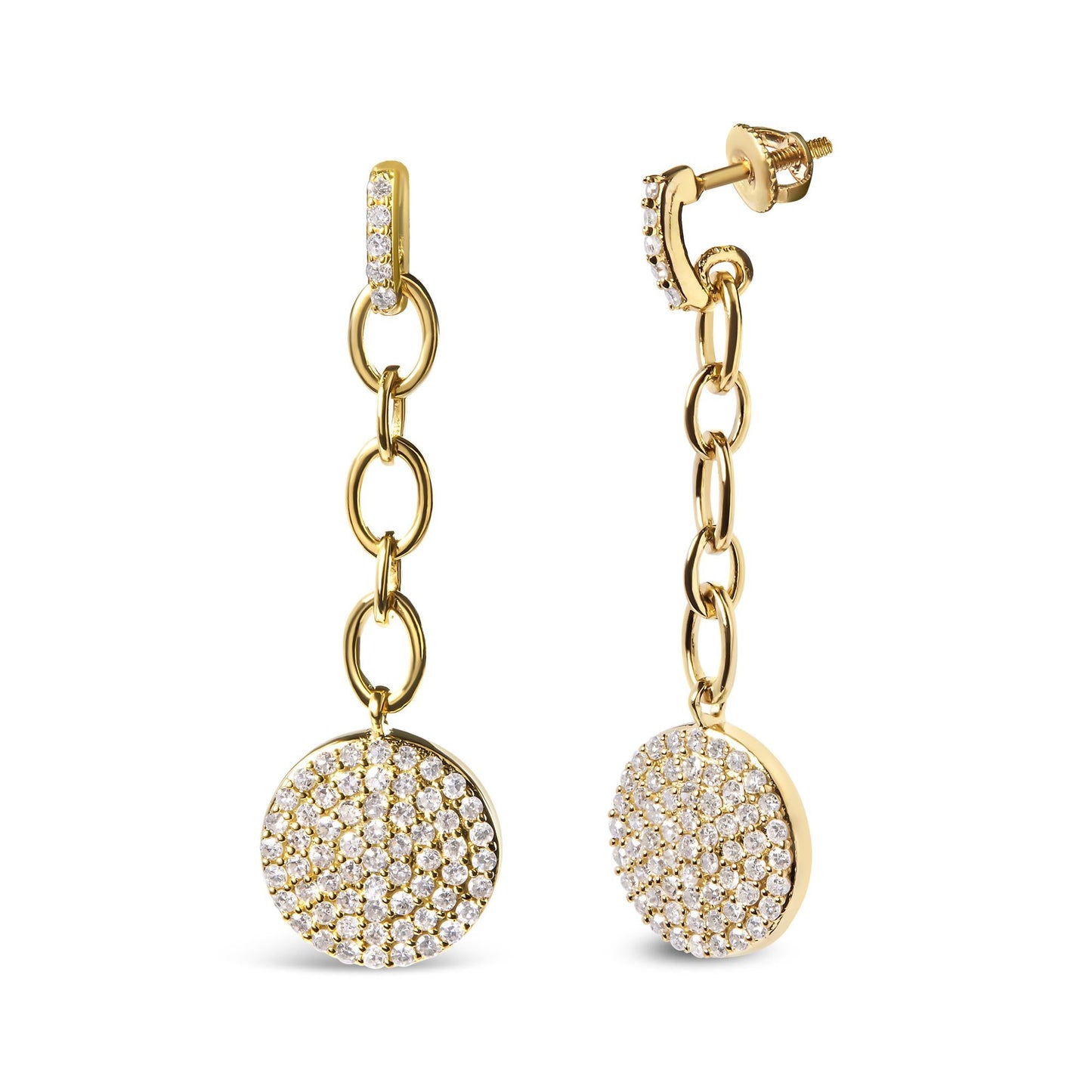 18K Yellow Gold Plated .925 Sterling Silver 1.0 Cttw Diamond Composite Cluster Dangle Chain Earrings (I-J Color, I1-I2 Clarity)-1