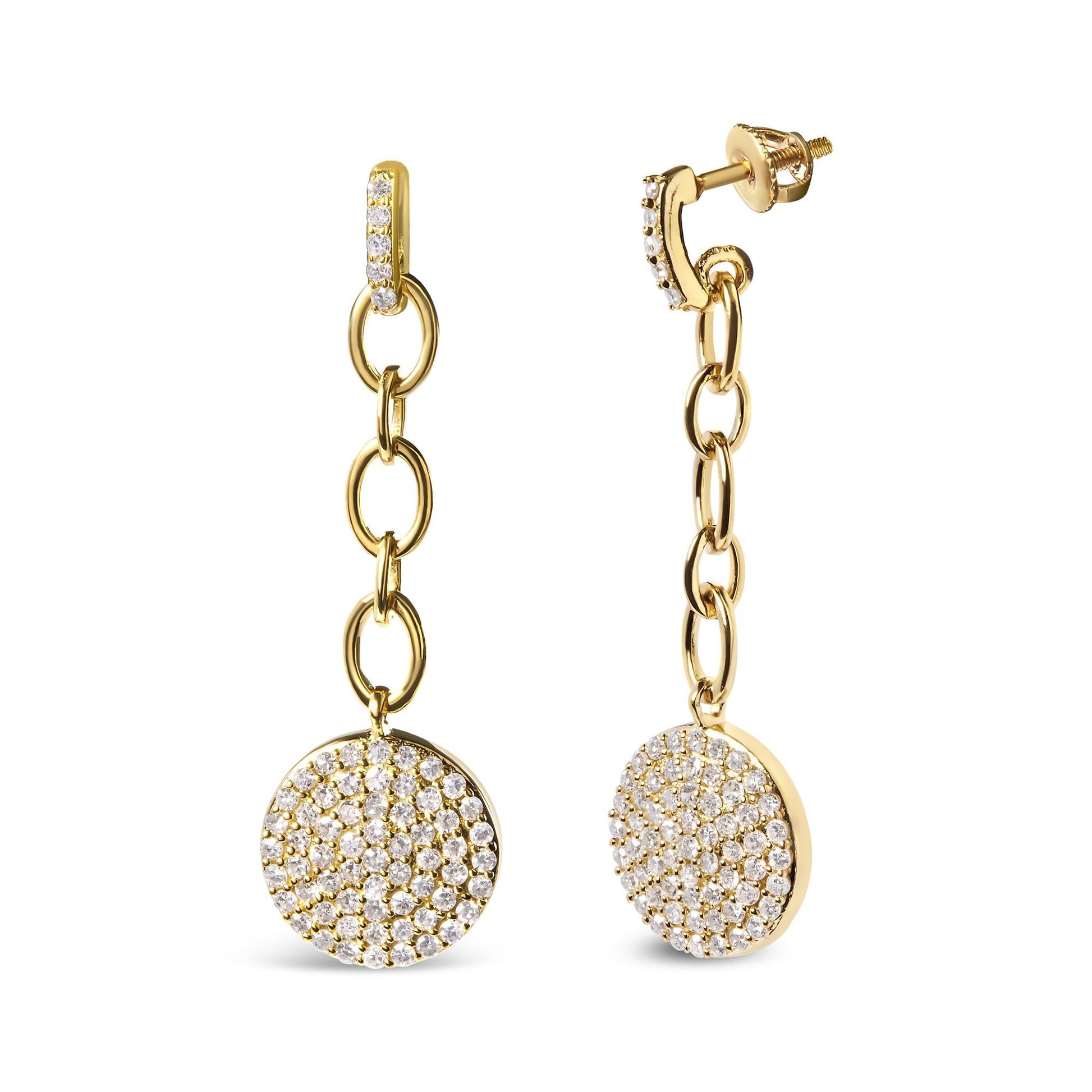 18K Yellow Gold Plated .925 Sterling Silver 1.0 Cttw Diamond Composite Cluster Dangle Chain Earrings (I-J Color, I1-I2 Clarity)-1