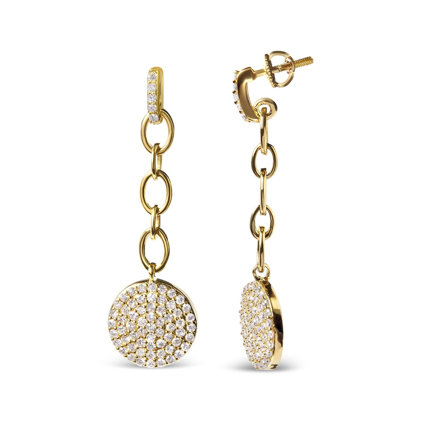 18K Yellow Gold Plated .925 Sterling Silver 1.0 Cttw Diamond Composite Cluster Dangle Chain Earrings (I-J Color, I1-I2 Clarity)-3