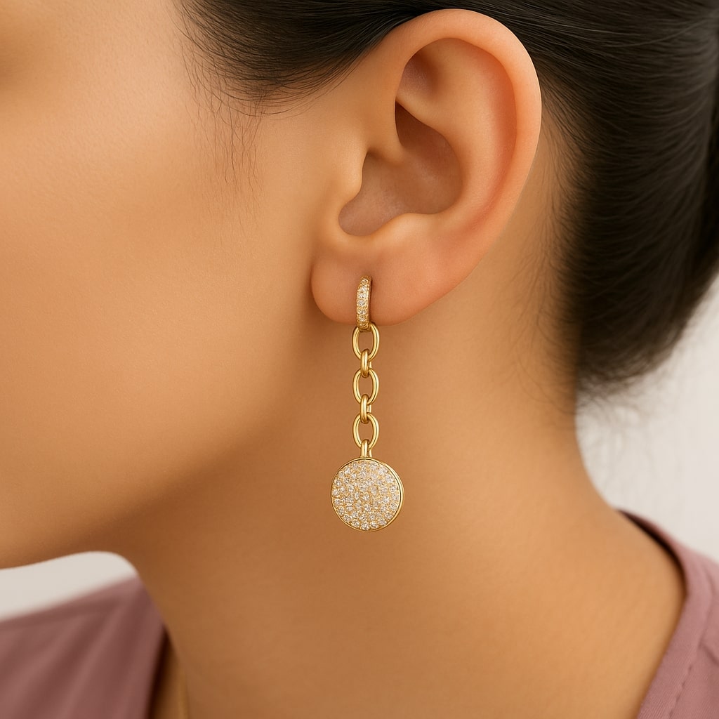 14K Yellow Gold 1.0 Cttw Diamond Chain Cluster Dangle Chain Earrings (I-J Color, I1-I2 Clarity)-2