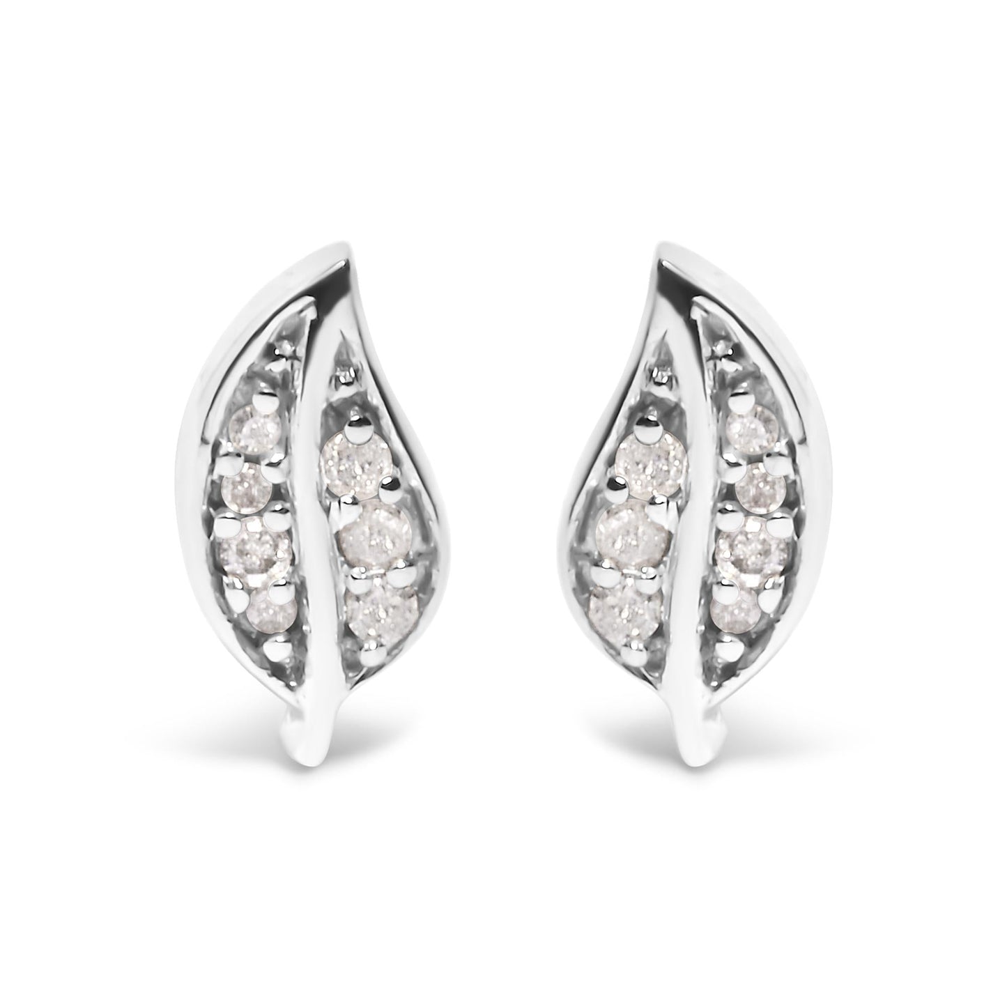 .925 Sterling Silver Diamond Accent Leaf Stud Earrings-0
