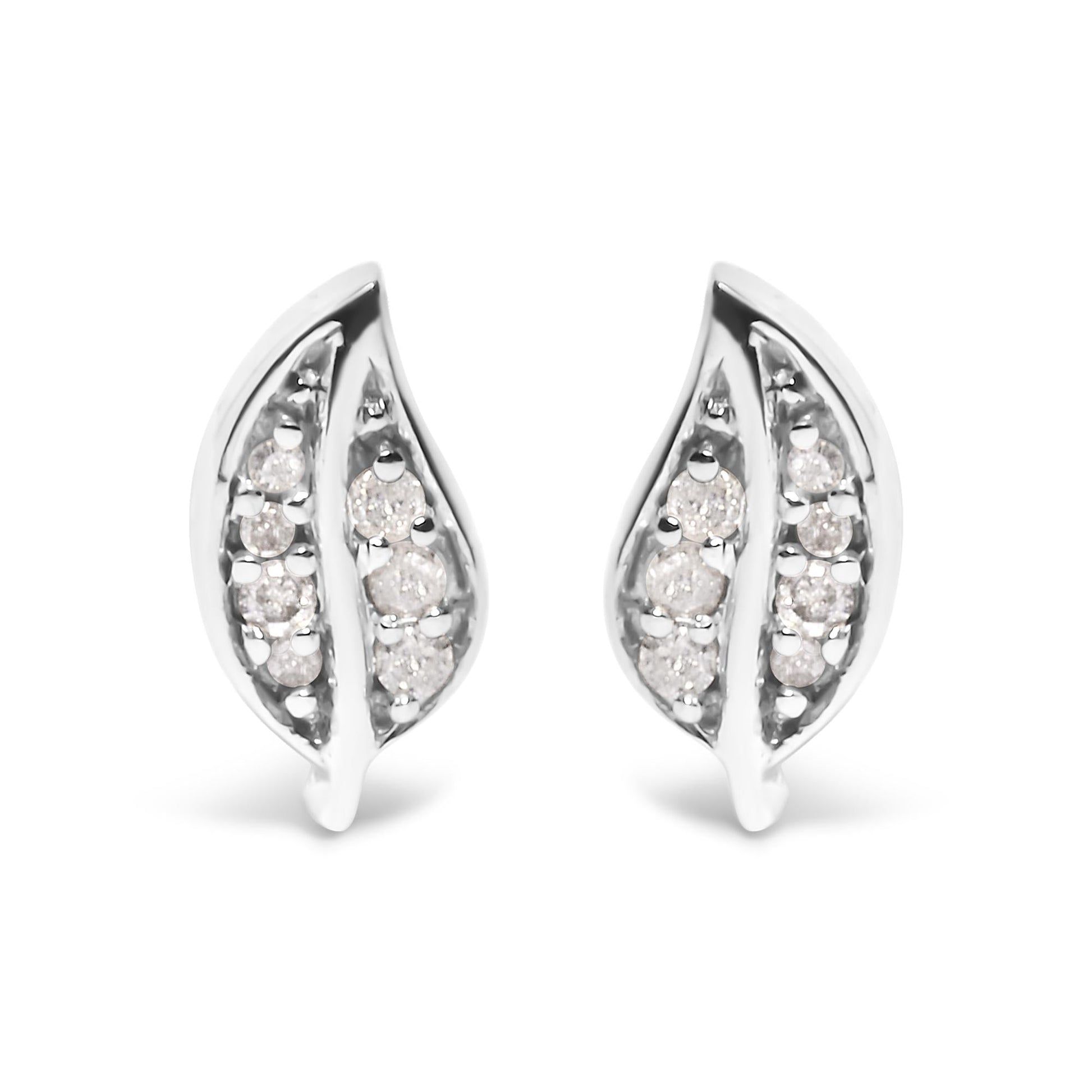 .925 Sterling Silver Diamond Accent Leaf Stud Earrings-0