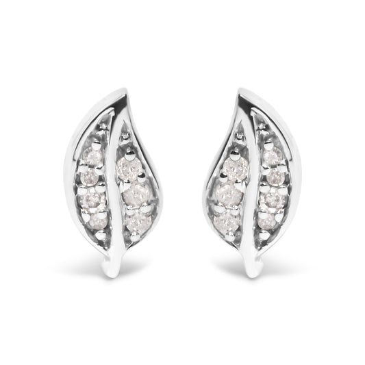 .925 Sterling Silver Diamond Accent Leaf Stud Earrings-0