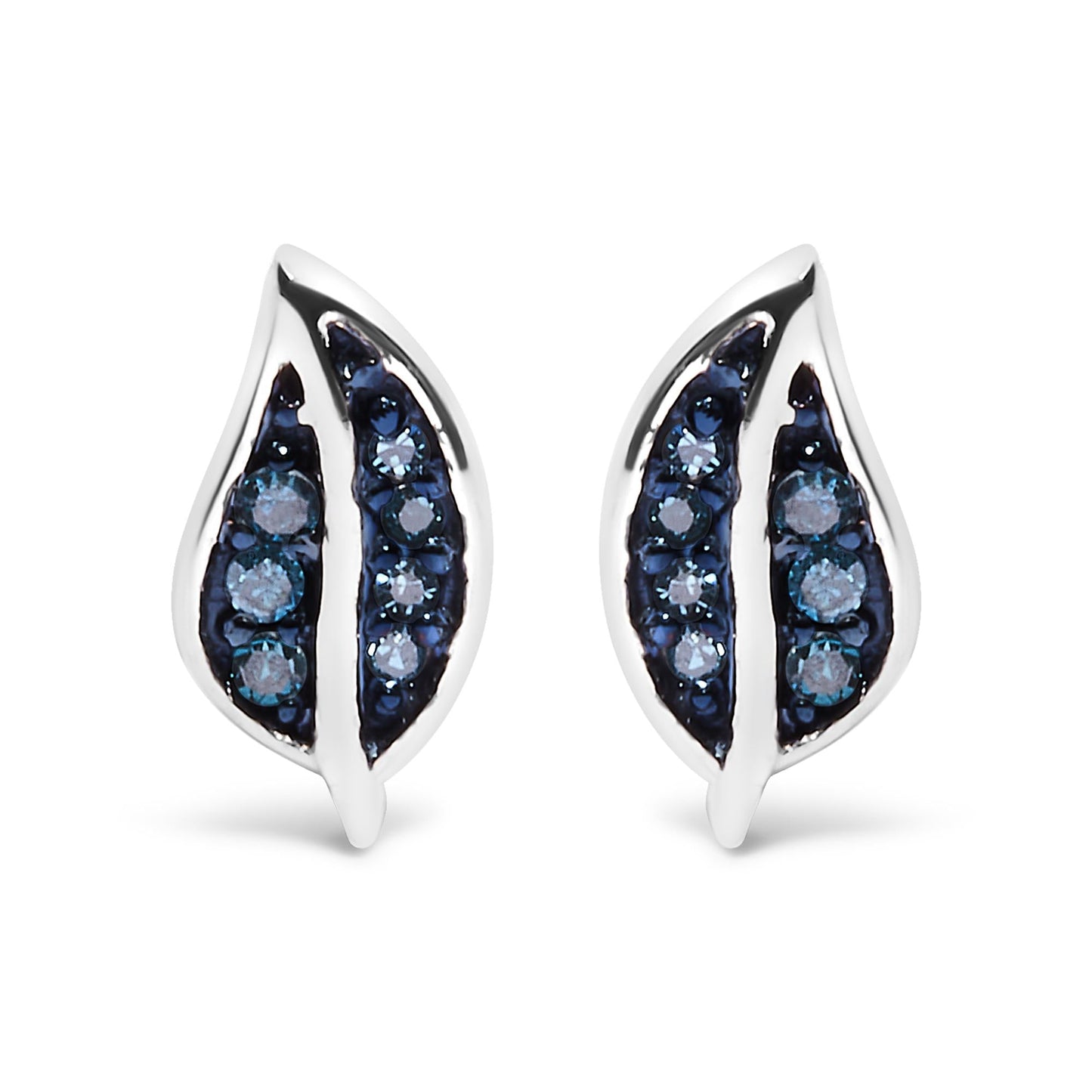 .925 Sterling Silver Blue Diamond Accent Leaf Stud Earrings-0
