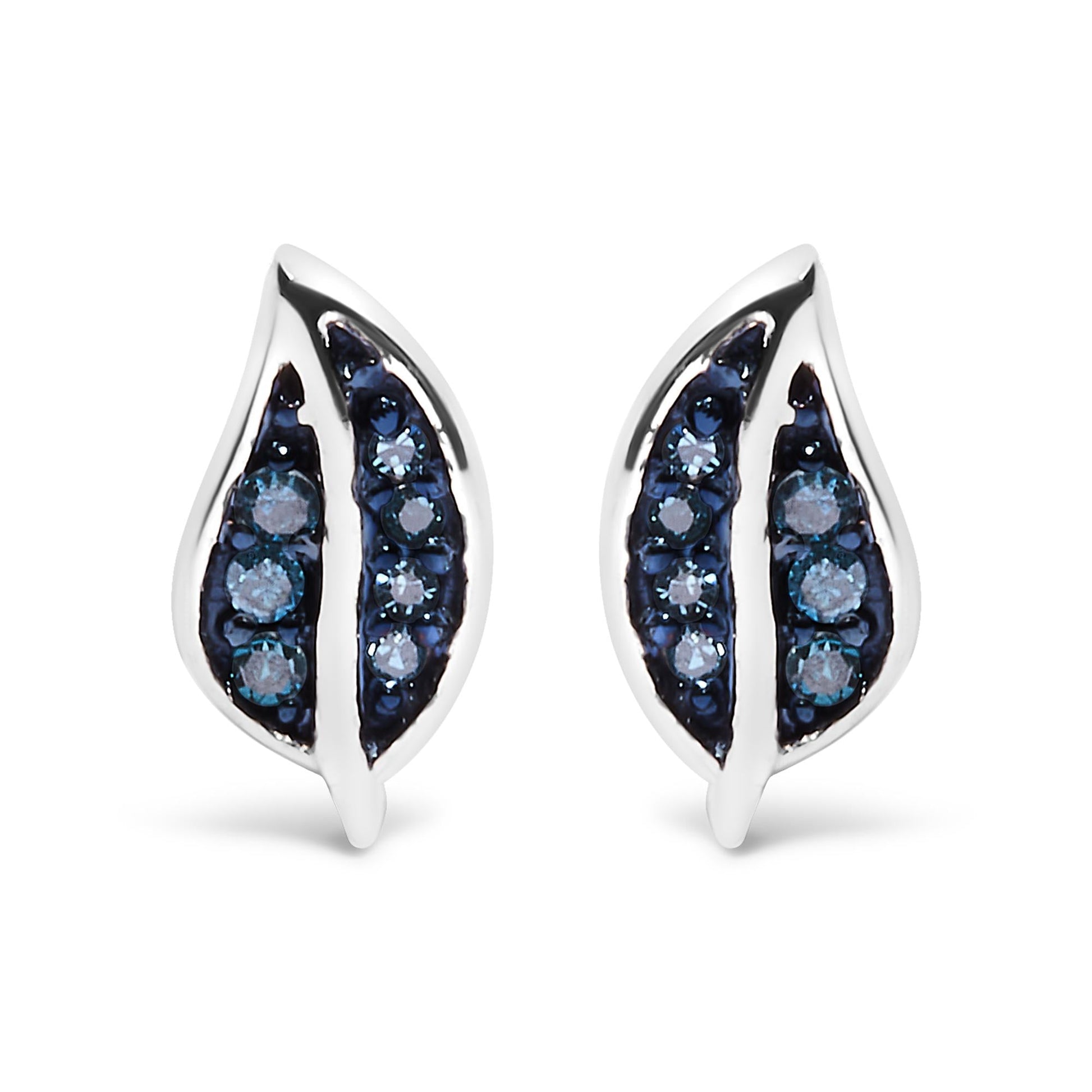 .925 Sterling Silver Blue Diamond Accent Leaf Stud Earrings-0