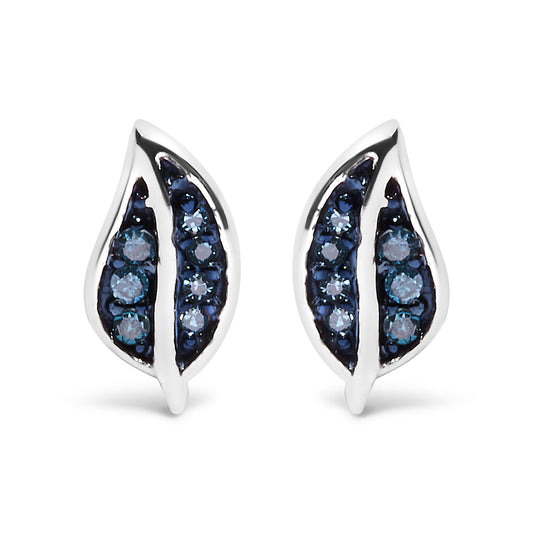 .925 Sterling Silver Blue Diamond Accent Leaf Stud Earrings-0