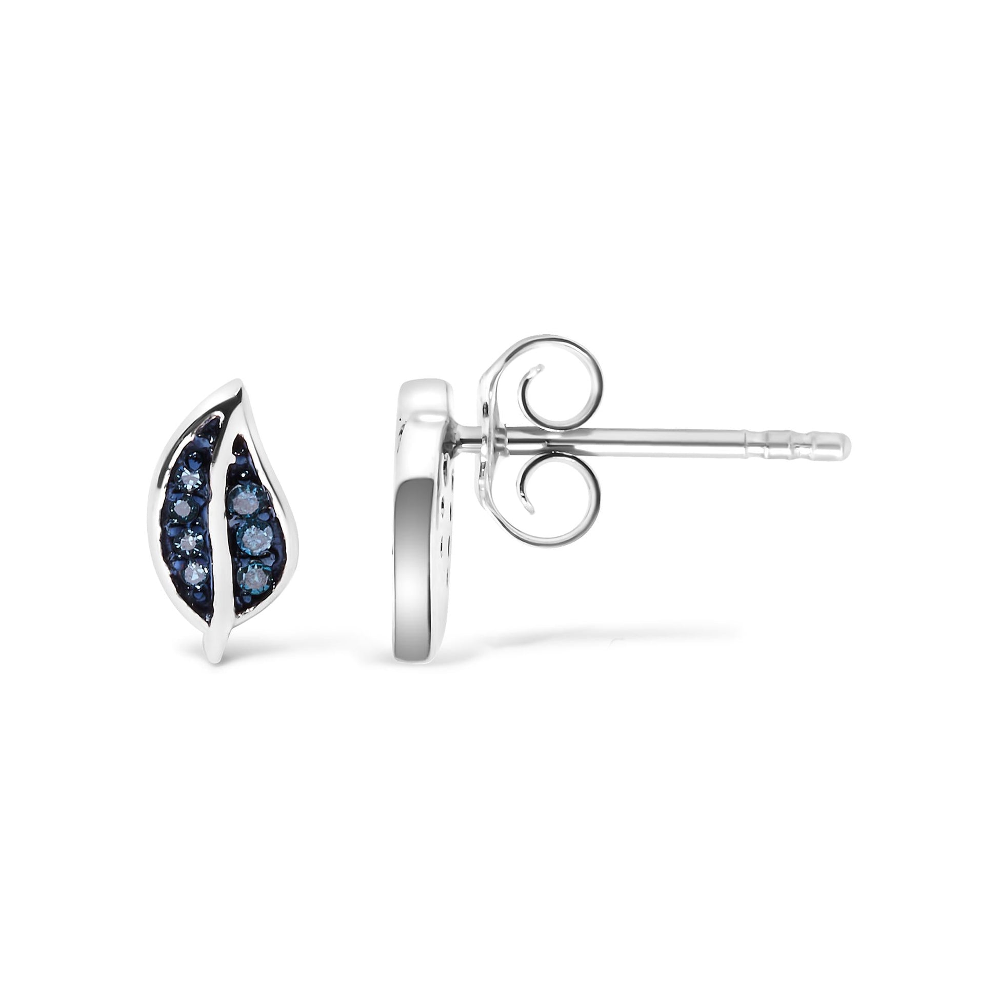 .925 Sterling Silver Blue Diamond Accent Leaf Stud Earrings-3