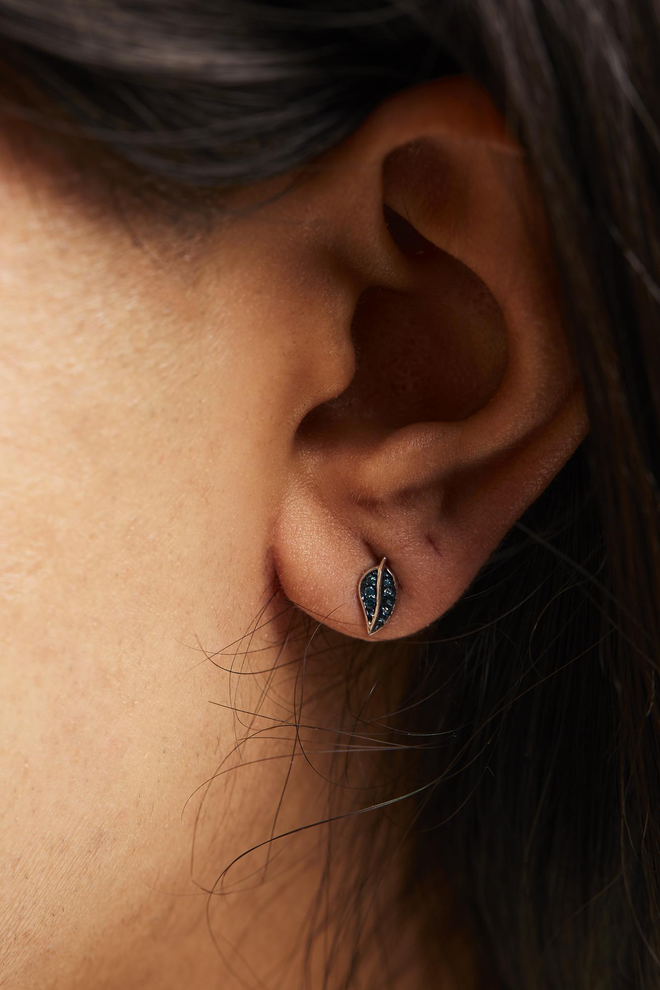 .925 Sterling Silver Blue Diamond Accent Leaf Stud Earrings-2