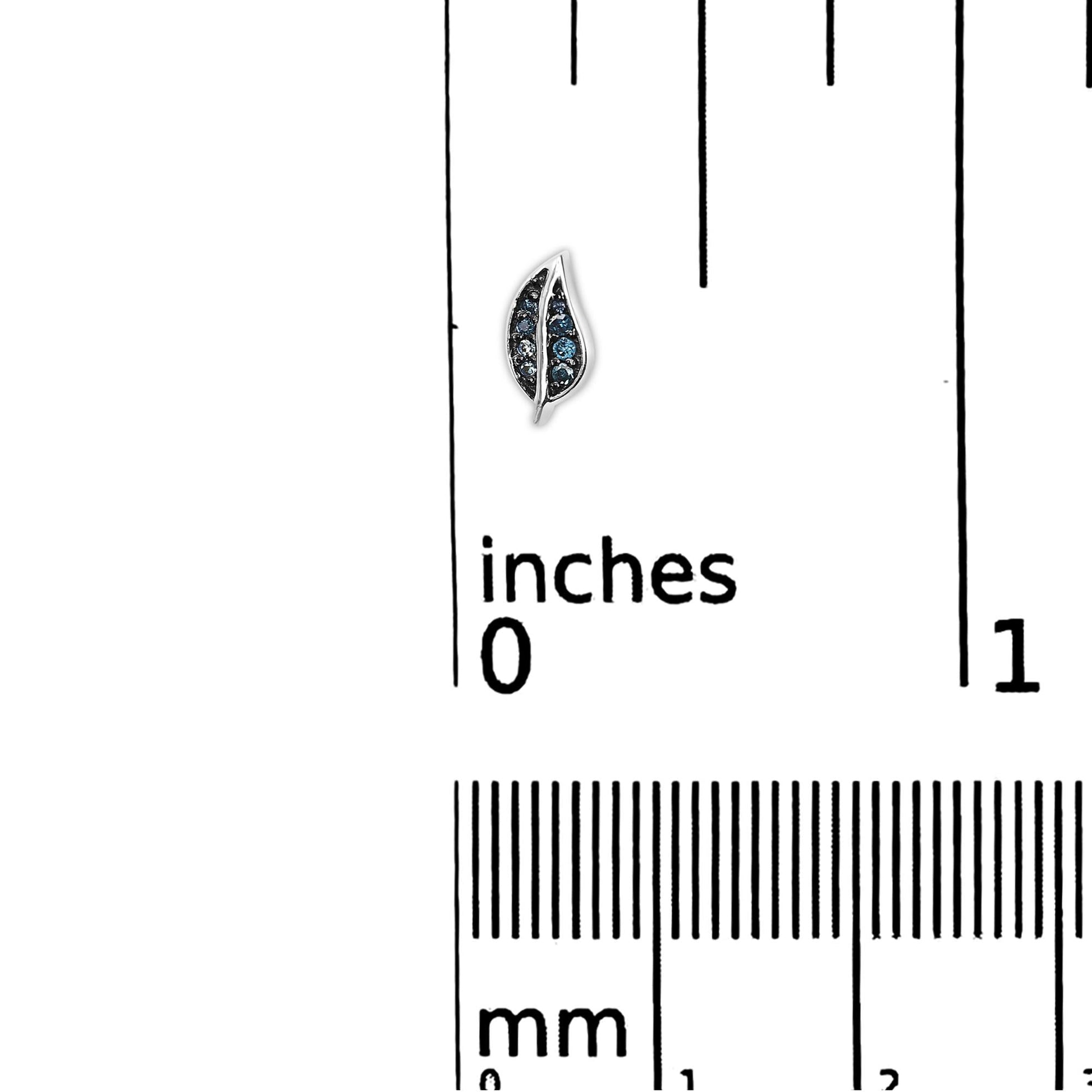 .925 Sterling Silver Blue Diamond Accent Leaf Stud Earrings-4