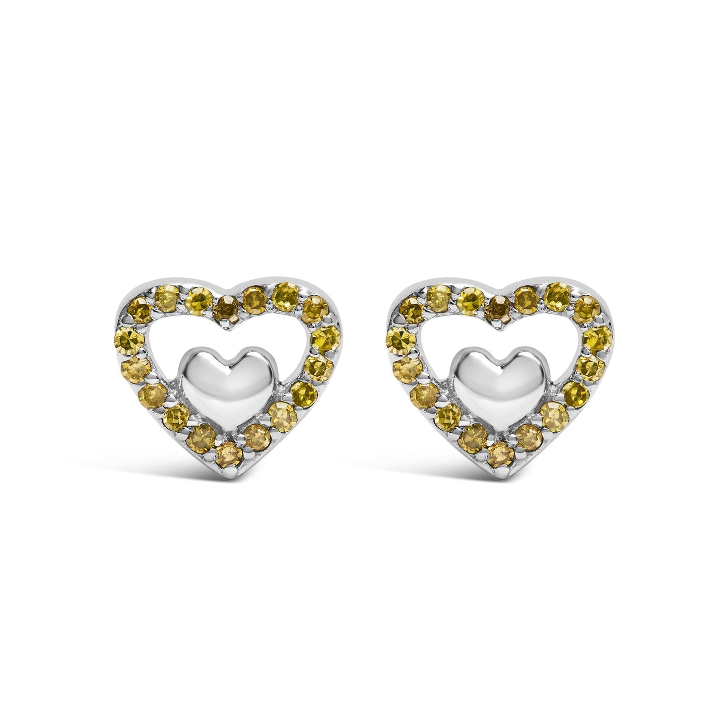 925 Sterling Silver 1/6 Cttw Diamond Open Double Heart Stud Earrings - Choice of Diamond Color-0