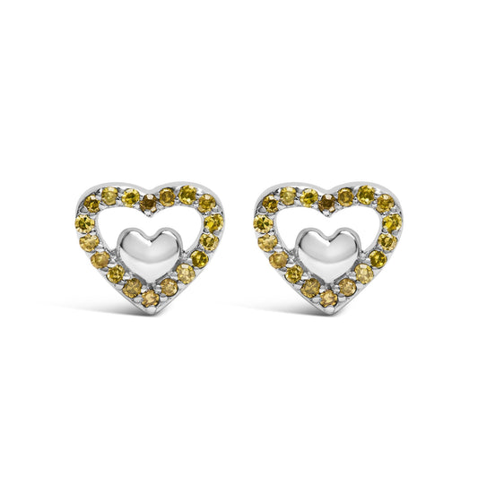 925 Sterling Silver 1/6 Cttw Diamond Open Double Heart Stud Earrings - Choice of Diamond Color-0