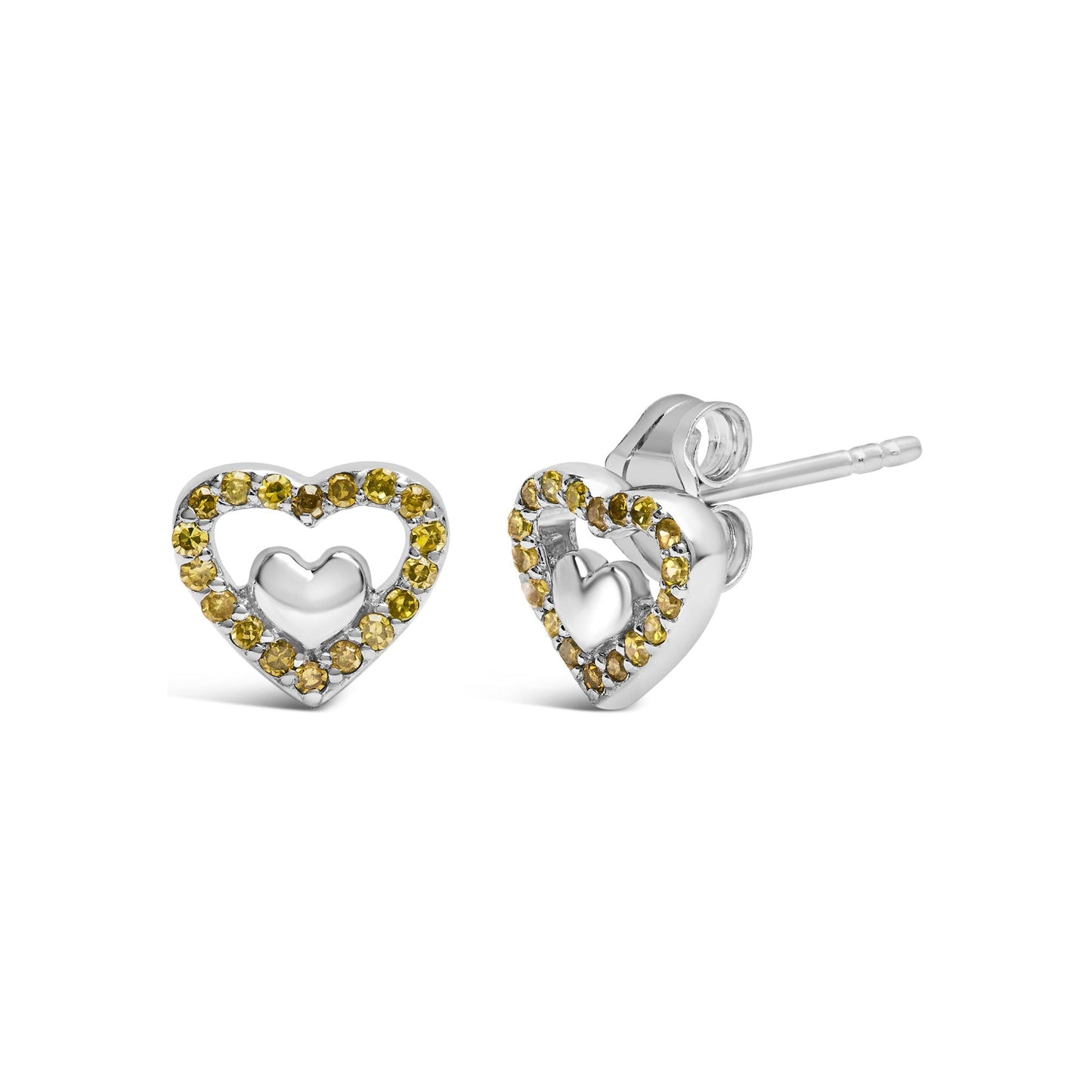 925 Sterling Silver 1/6 Cttw Diamond Open Double Heart Stud Earrings - Choice of Diamond Color-3