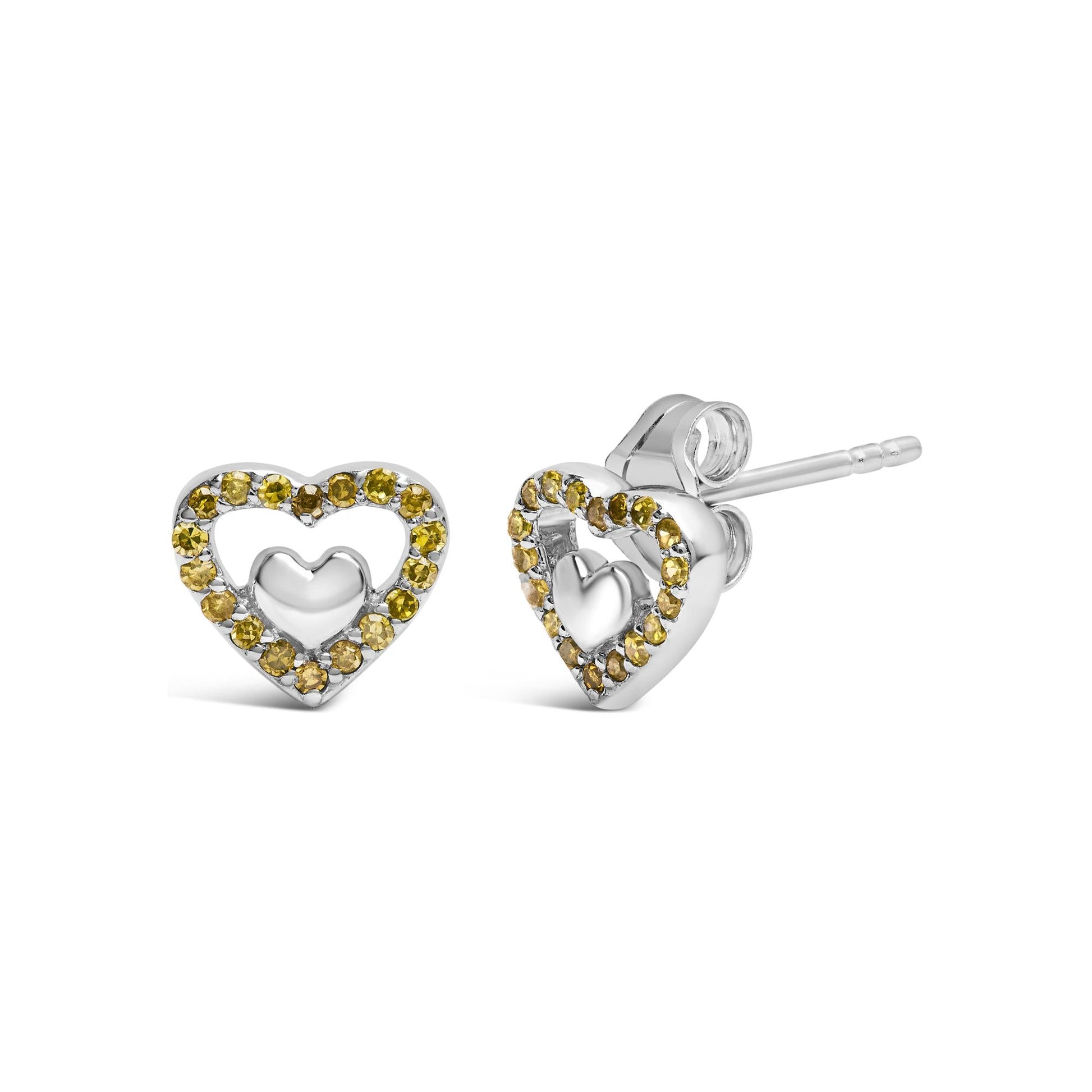 925 Sterling Silver 1/6 Cttw Diamond Open Double Heart Stud Earrings - Choice of Diamond Color-3