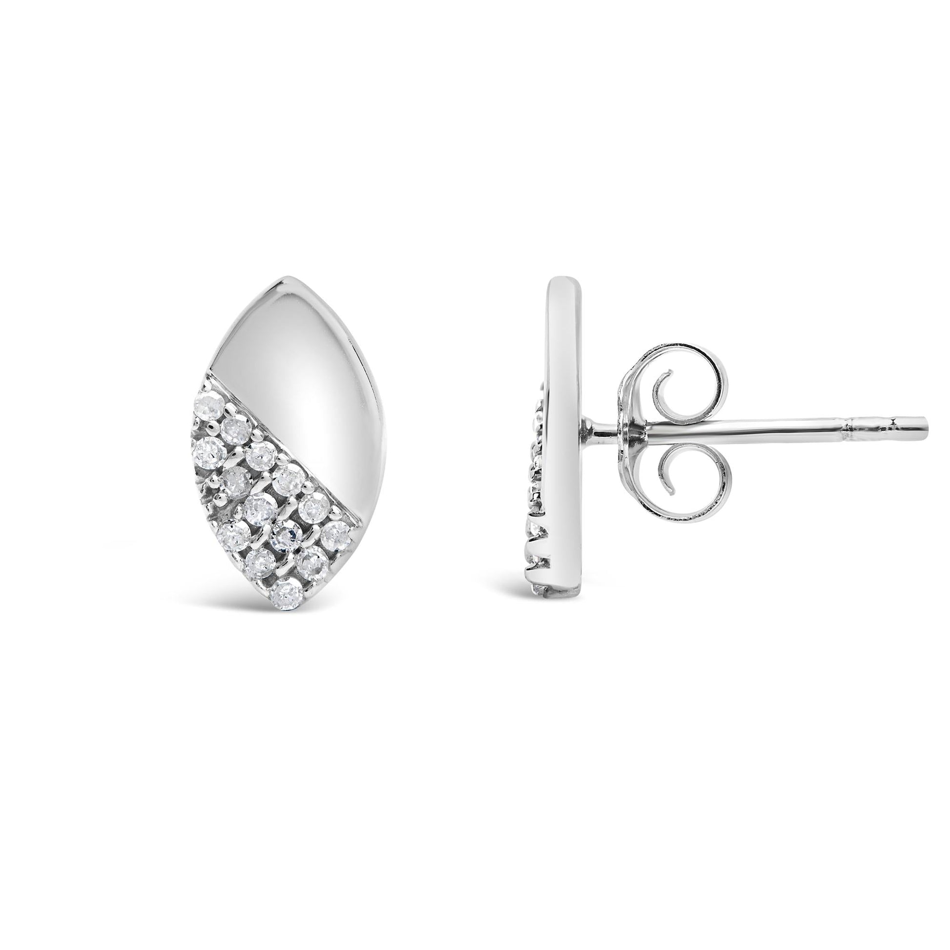 925 Sterling Silver 1/6 Cttw Diamond and Mirror Polish Pear Shape Stud Earrings (I-J Color, I2-I3 Clarity)-3