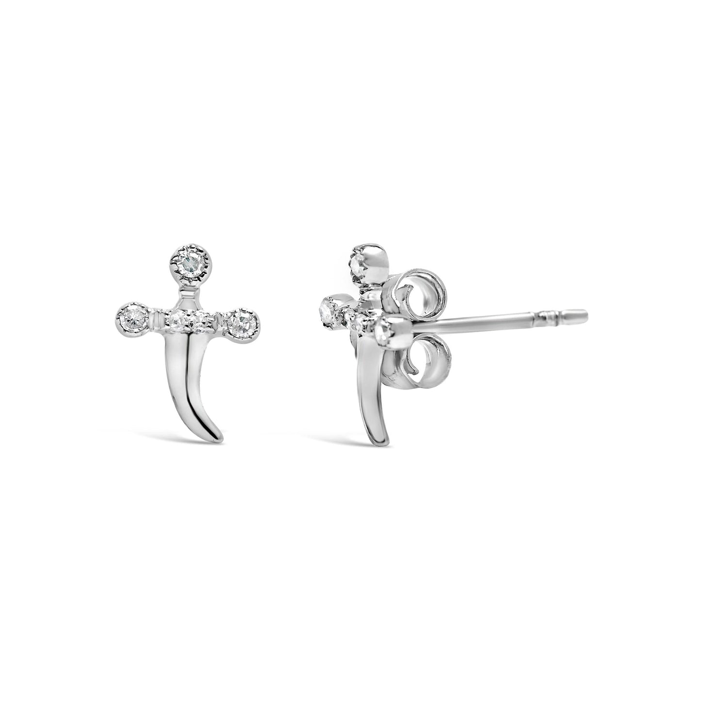 .925 Sterling Silver Diamond Accent Knife Earrings (H-I Color, I2-I3 Clarity)-1