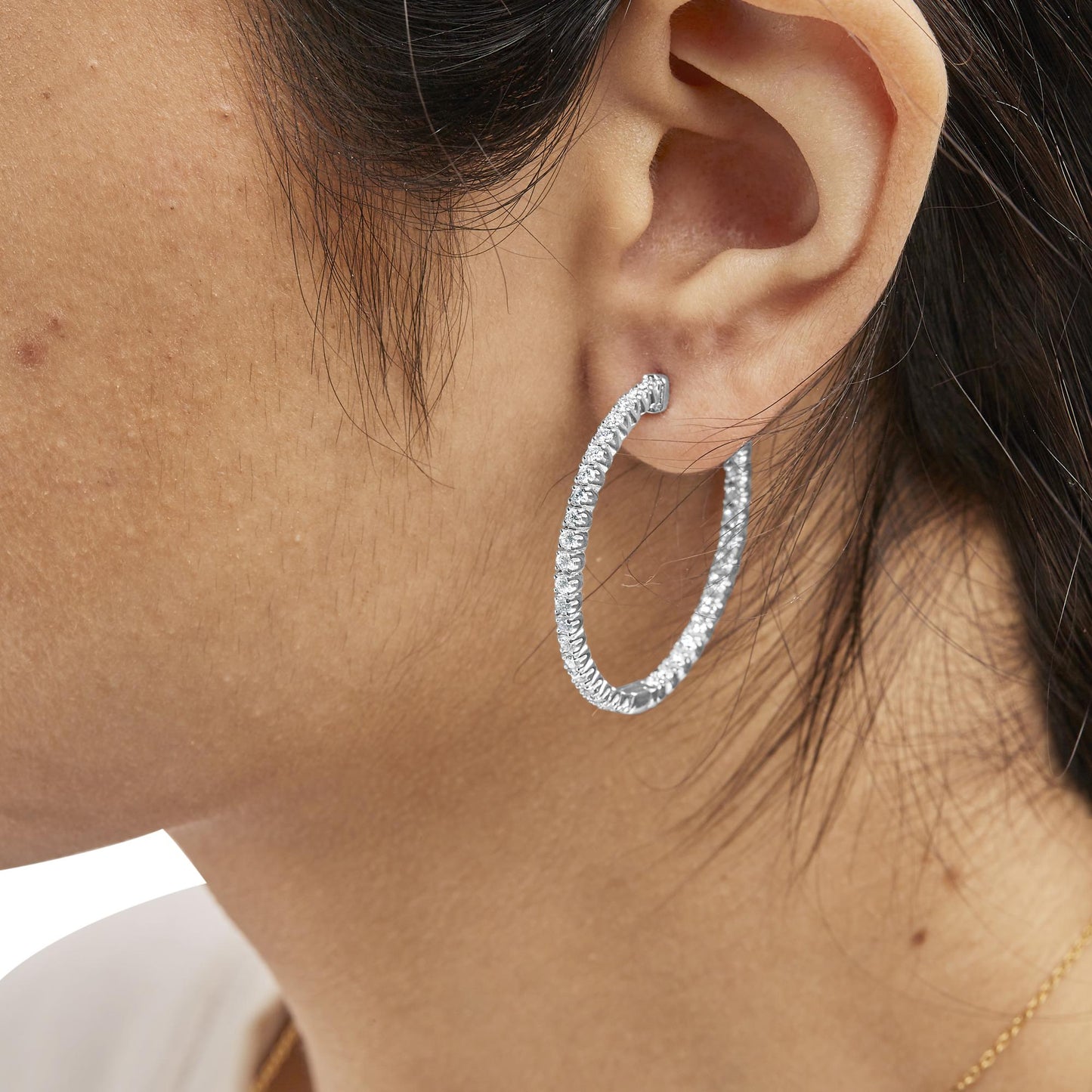 14K White Gold 1 3/4 Cttw Lab Grown Diamond Inside Out Hoop Earrings (G-H Color, VS2-SI1 Clarity)-2
