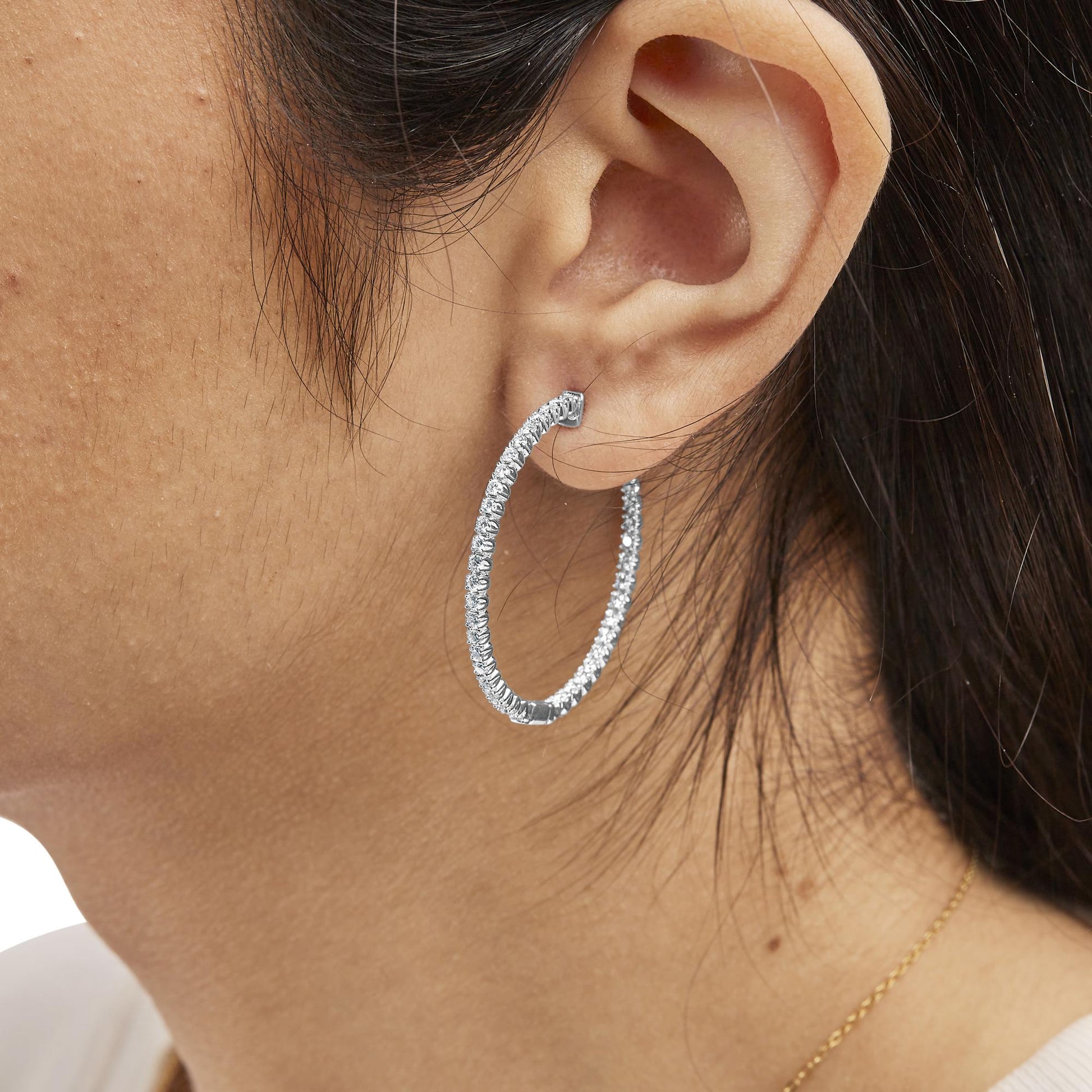 14K White Gold 1 1/2 Cttw Lab Grown Diamond Inside Out Hoop Earrings (G-H Color, VS2-SI1 Clarity)-2