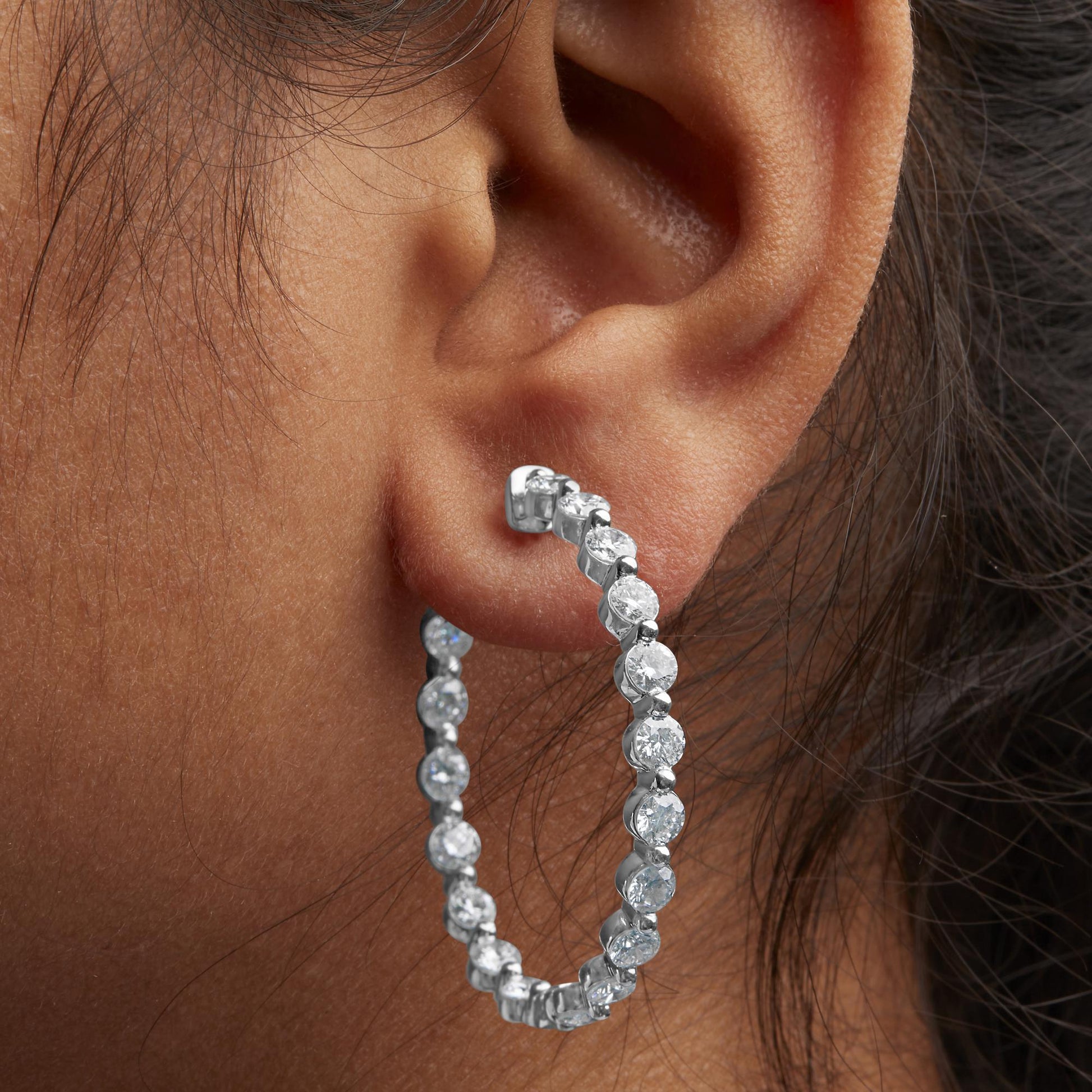 14K White Gold 5.00 Cttw Lab Grown Diamond Inside-Out Hoop Earring-2