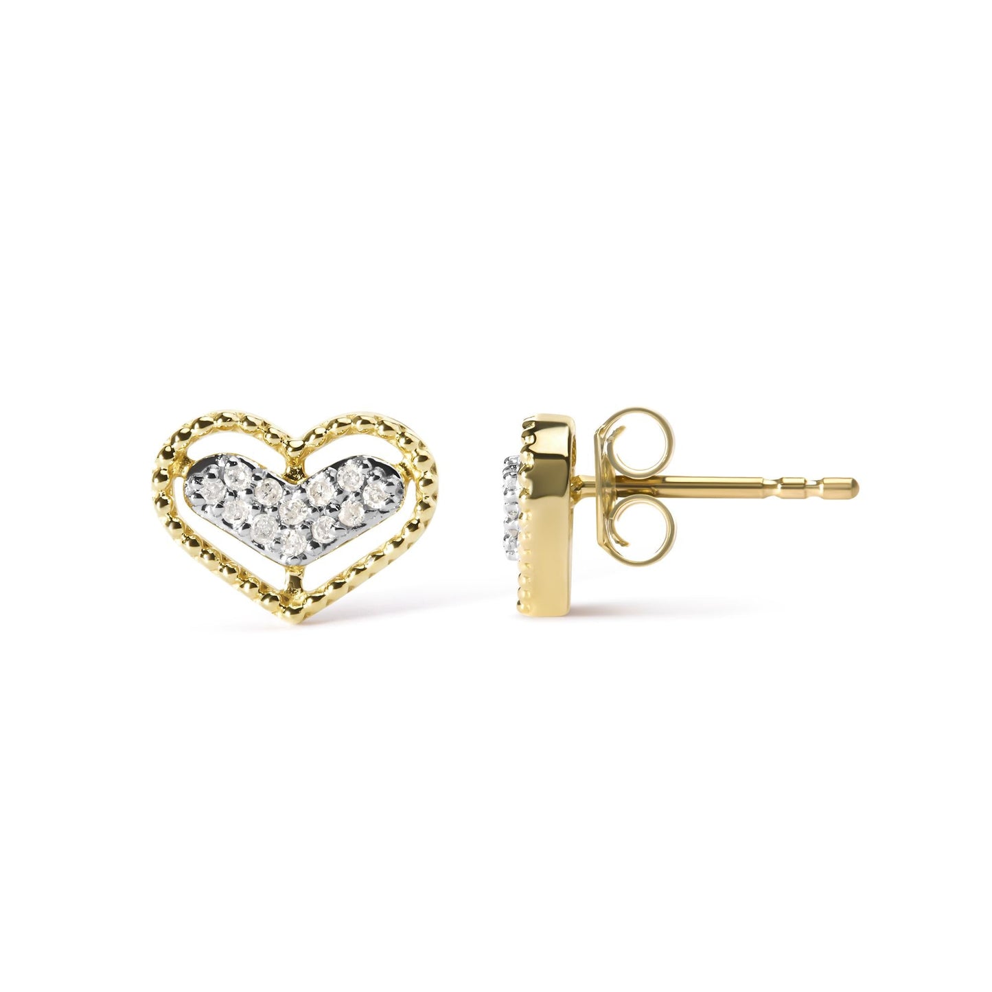 10K Yellow Gold 1/10 Cttw Diamond Heart and Beaded Halo Stud Earrings (I-J Color, I1-I2 Clarity)-3