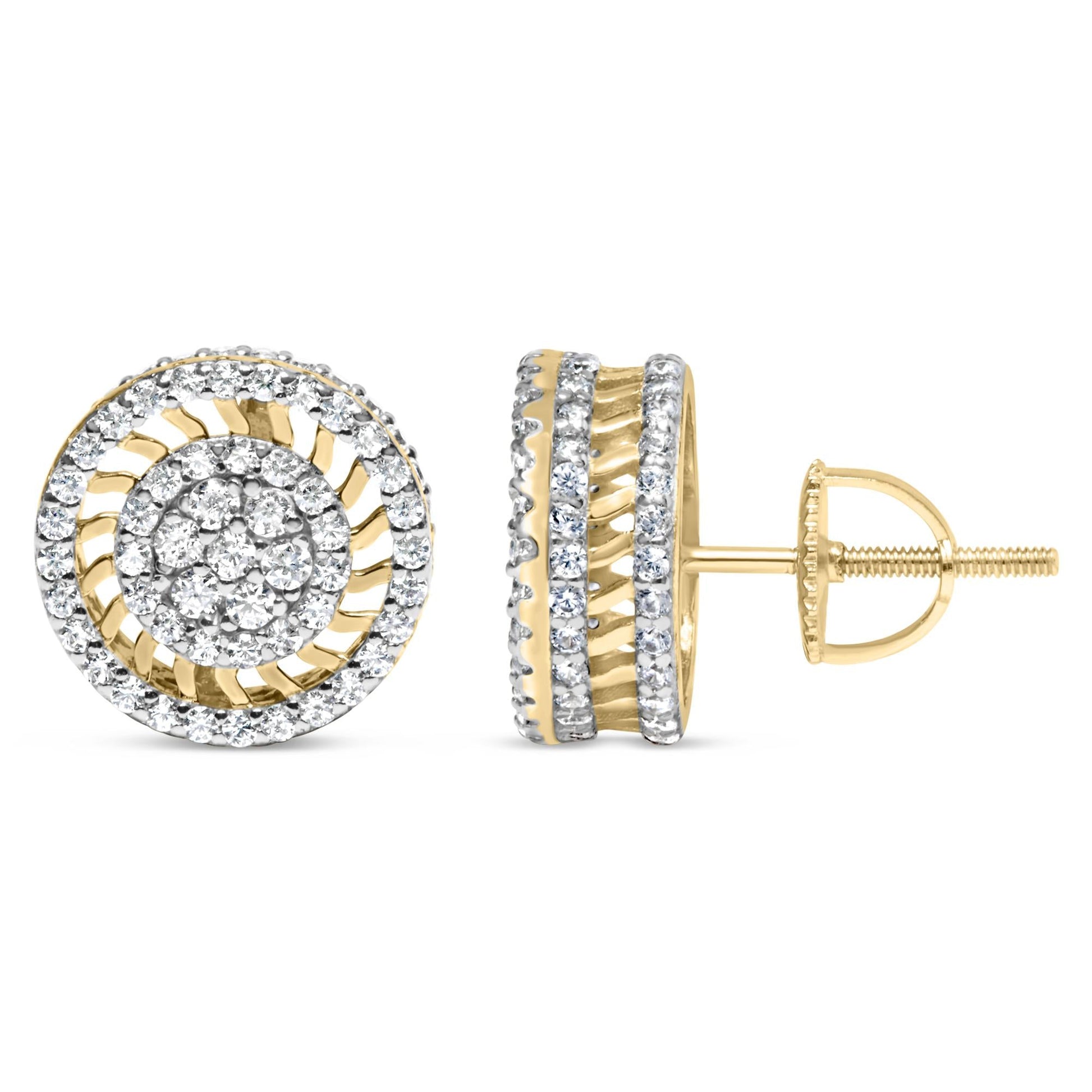 10K Yellow Gold 1.00 Cttw Diamond Halo Radiant Sunburst Stud Earrings (I-J Color, I2-I3 Clarity)-3