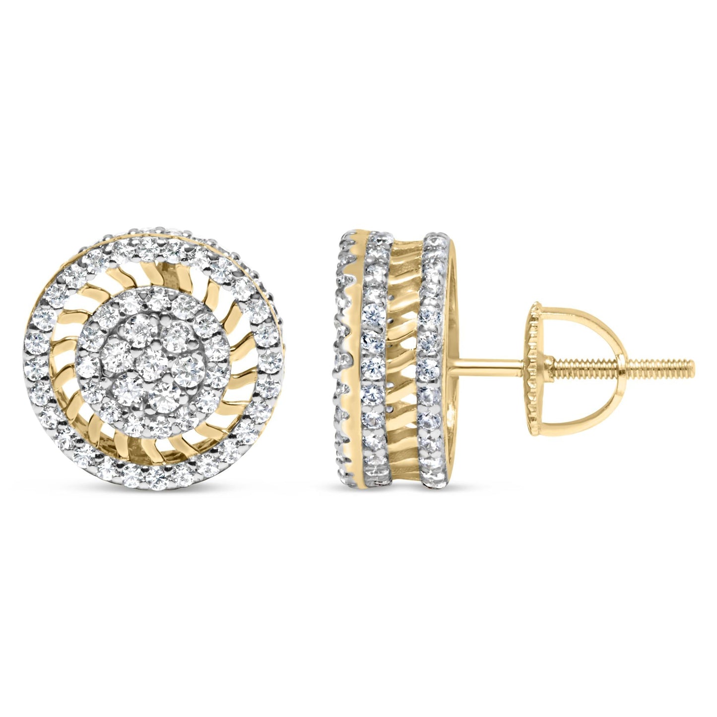 10K Yellow Gold 1.00 Cttw Diamond Halo Radiant Sunburst Stud Earrings (I-J Color, I2-I3 Clarity)-3